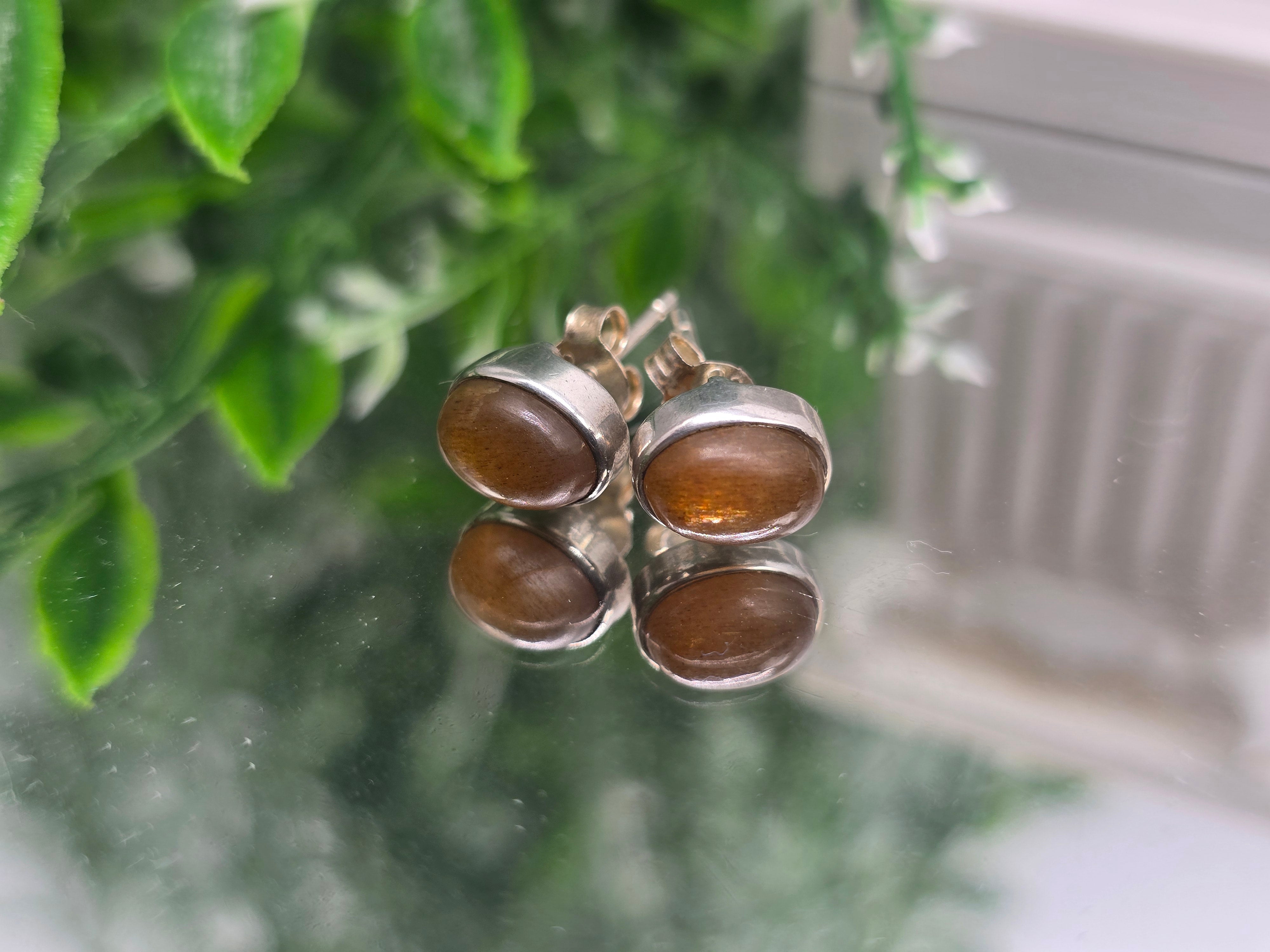 Sunstone Oval 8x5mm 925 Sterling Silver Studs (Stone of Empowerment) Crystal Wellness
