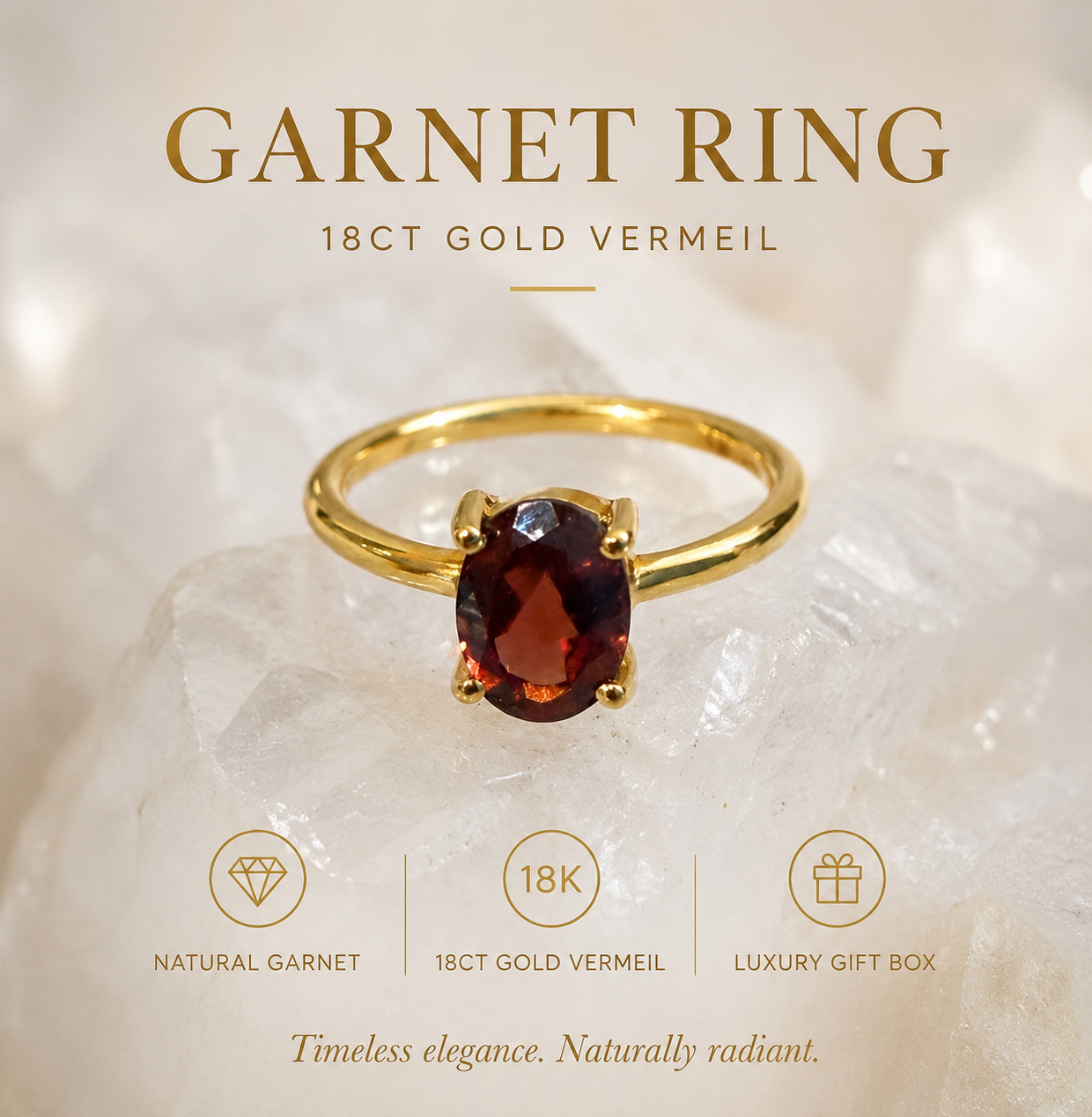 18ct Gold Vermeil Garnet Ring (Stone of Passion & Vitality) Crystal Wellness