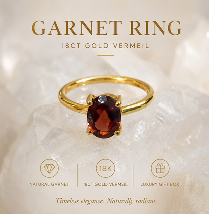 18ct Gold Vermeil Garnet Ring (Stone of Passion & Vitality) Crystal Wellness
