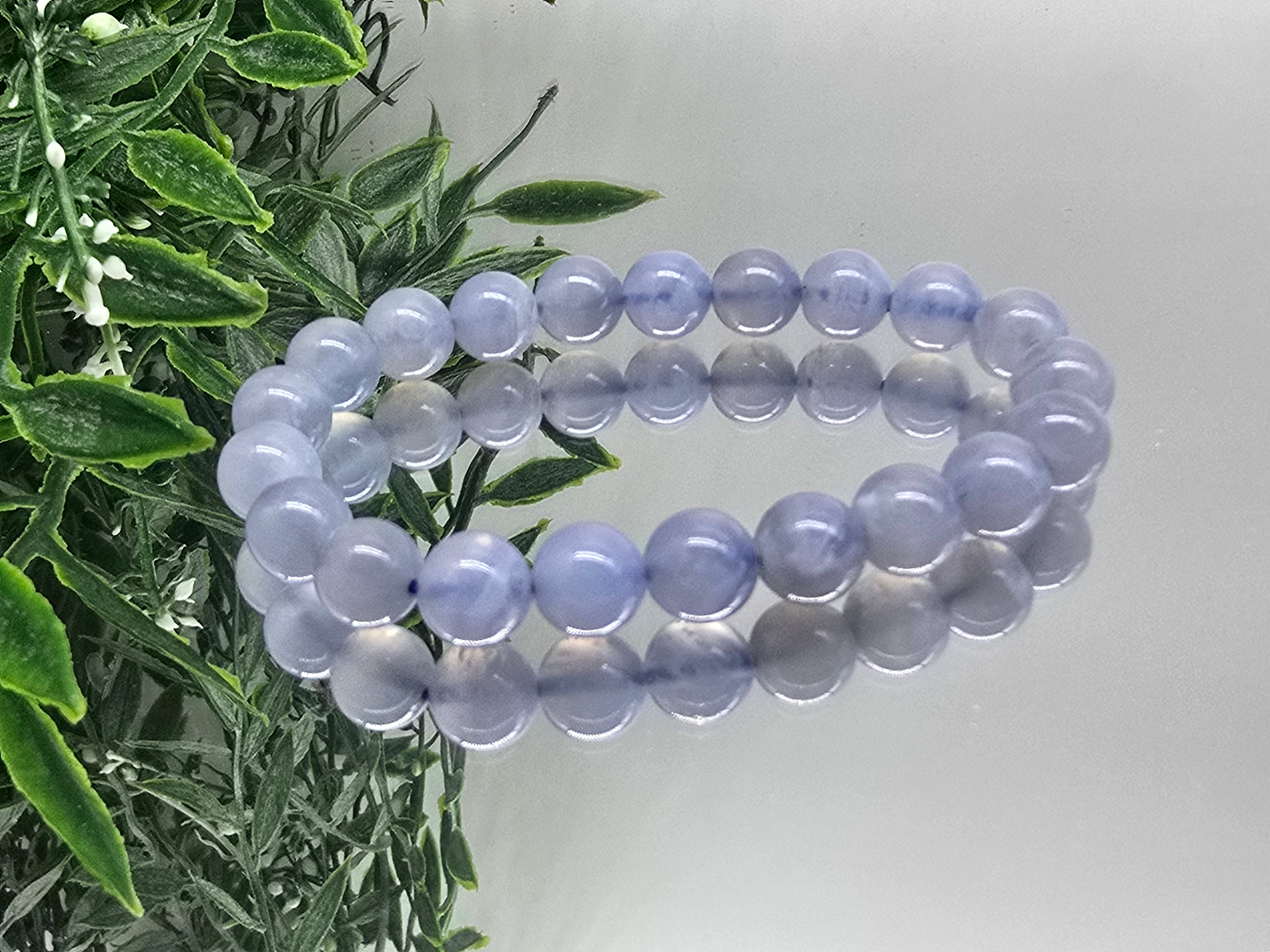 Blue Chalcedony 8mm Beads Bracelet (Stone of Calm Communication)