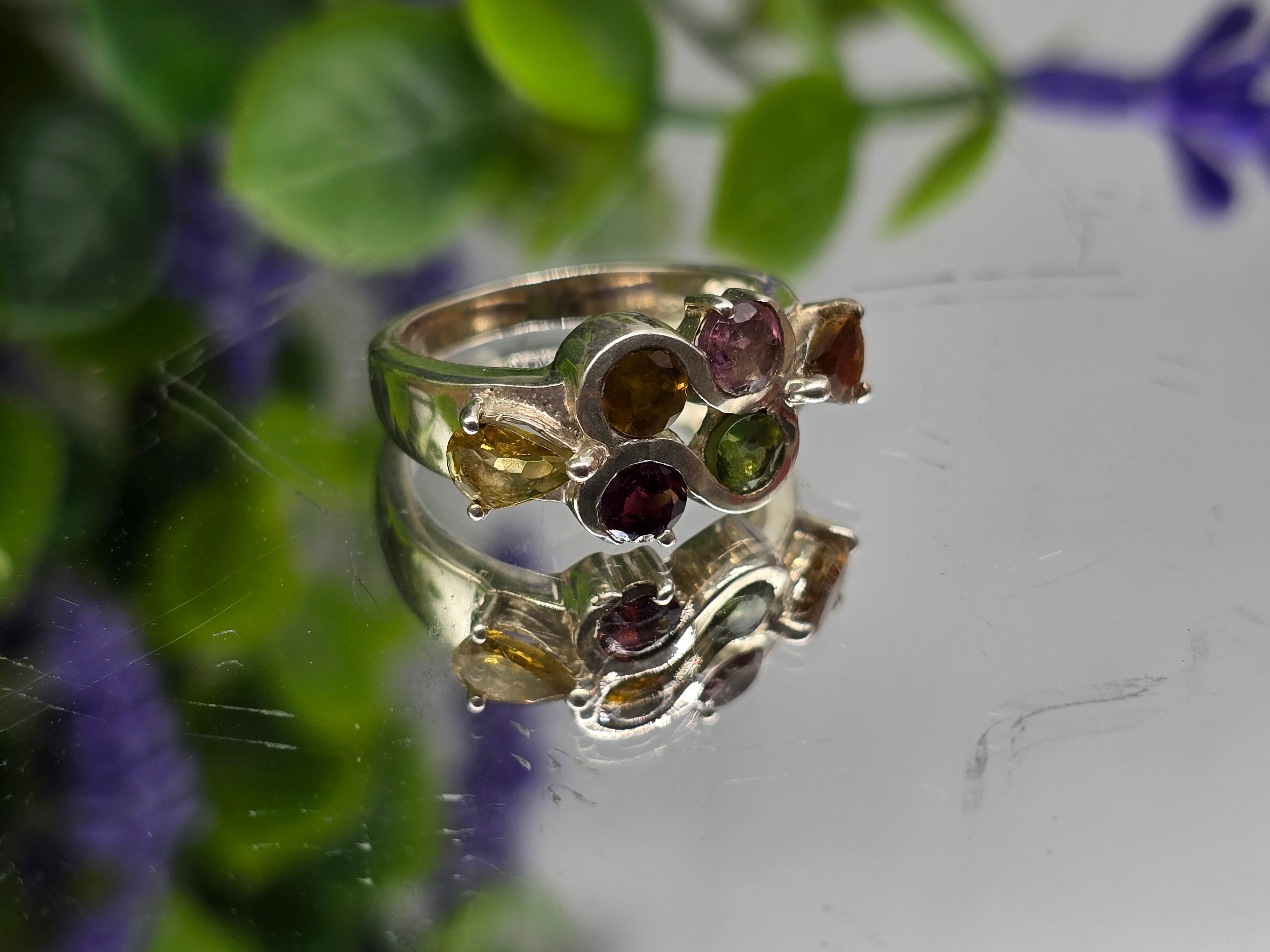 All Colour Tourmaline and Citrine 925 Sterling Silver Rings Size 6 Crystal Wellness