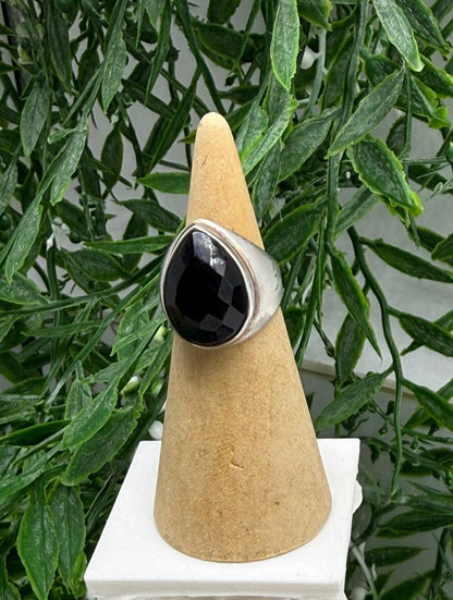 Black Onyx Teardrop Solid 925 Sterling Silver Ring Size 5.5 (Stone of Protection & Inner Strength) Crystal Wellness