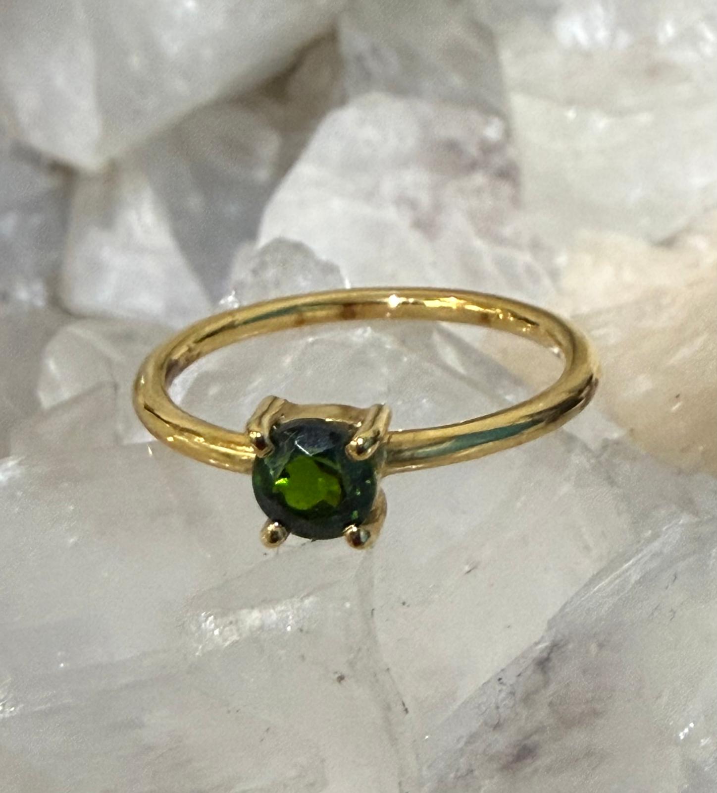 Chrome Diopside Solitaire Ring in 18ct Gold Vermeil – Size 5 (Stone of Healing, Abundance, and Heart Awakening) Crystal Wellness