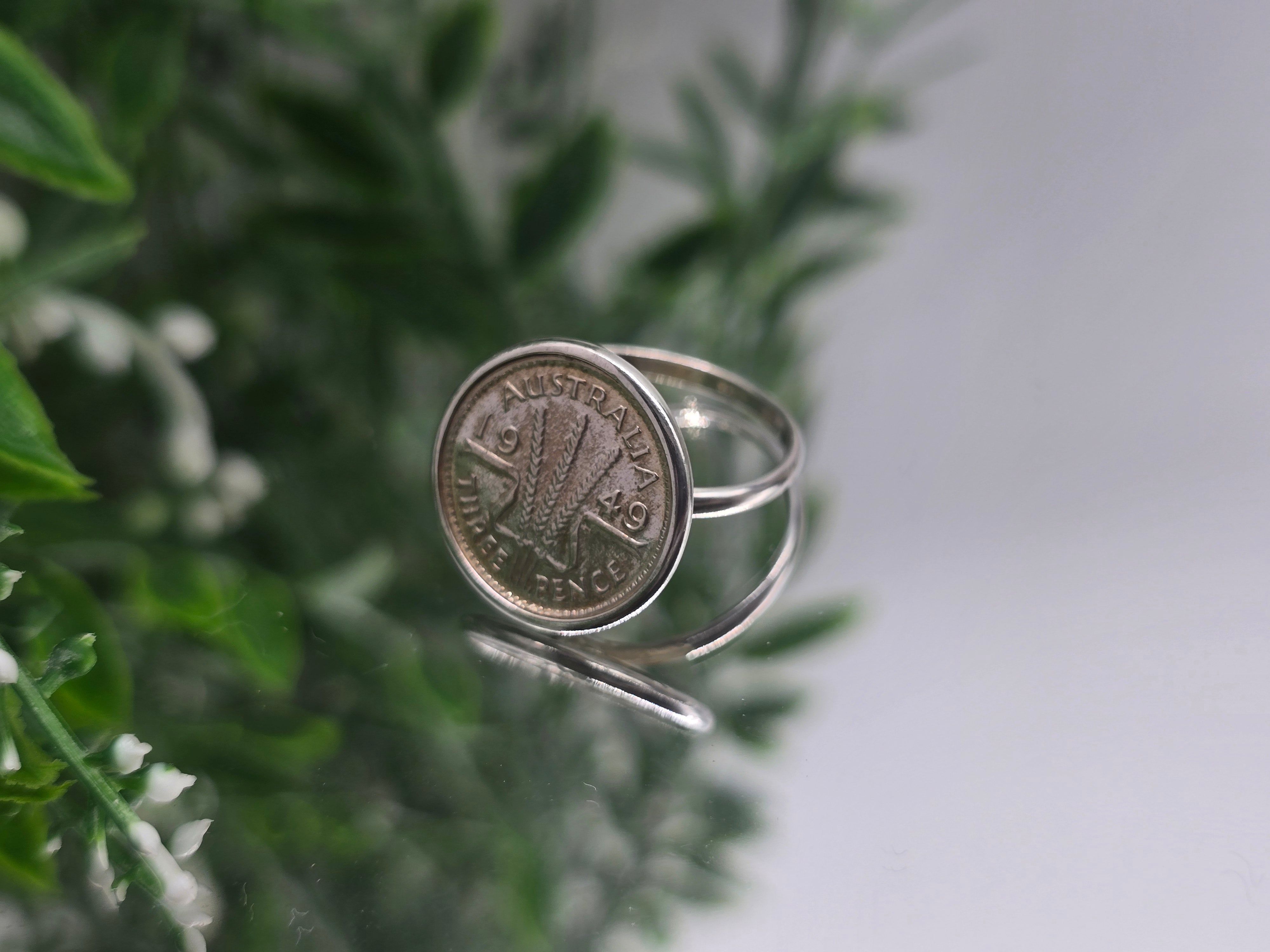 Australian Three Pence 1949 Silver Ring – Size 7 Crystal Wellness