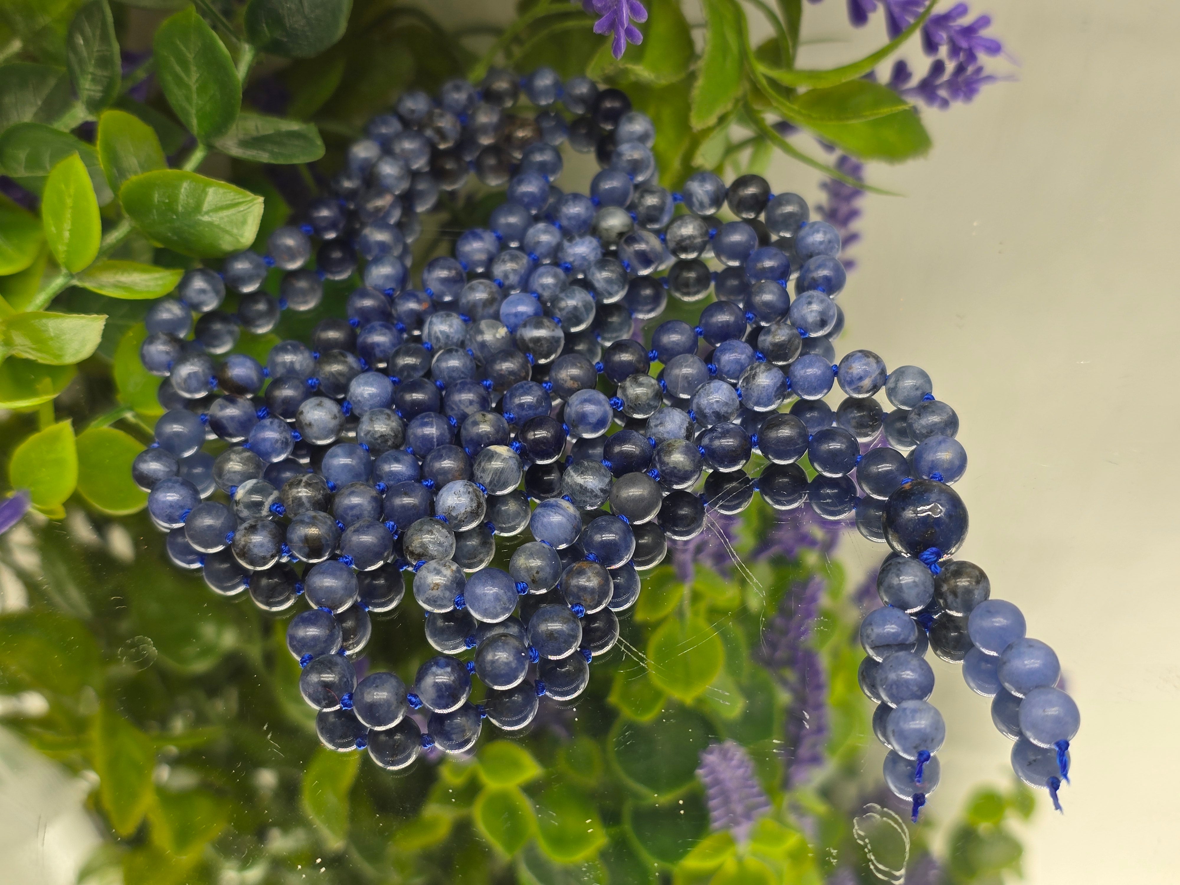 Handcrafted Natural 6mm Knotted Sodalite 108 Mala Beads – Stone of Wisdom, Truth & Spiritual Insight Crystal Wellness