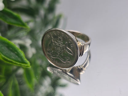 Memorable Australian Six Pence 1946 Silver Ring – Size 5.5 Crystal Wellness