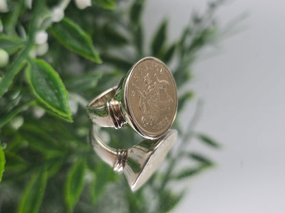Australian memorable coin six pence year 1956 in 925 Sterling silver ring size 5 Crystal Wellness