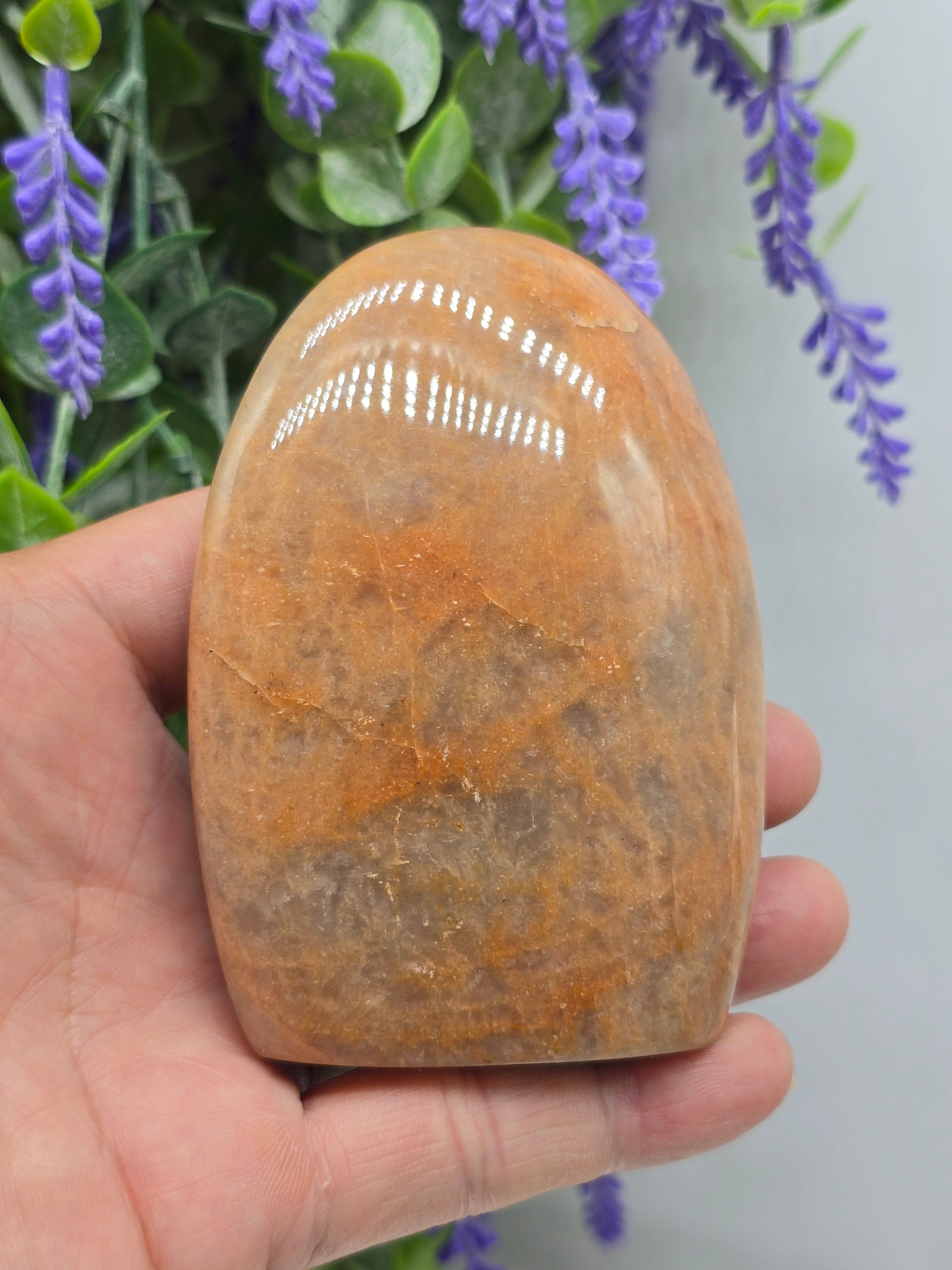 Peach Moonstone Freeform Standing Stone – Madagascan Divine Feminine Healing Crystal | 9cm × 6.5cm Crystal Wellness