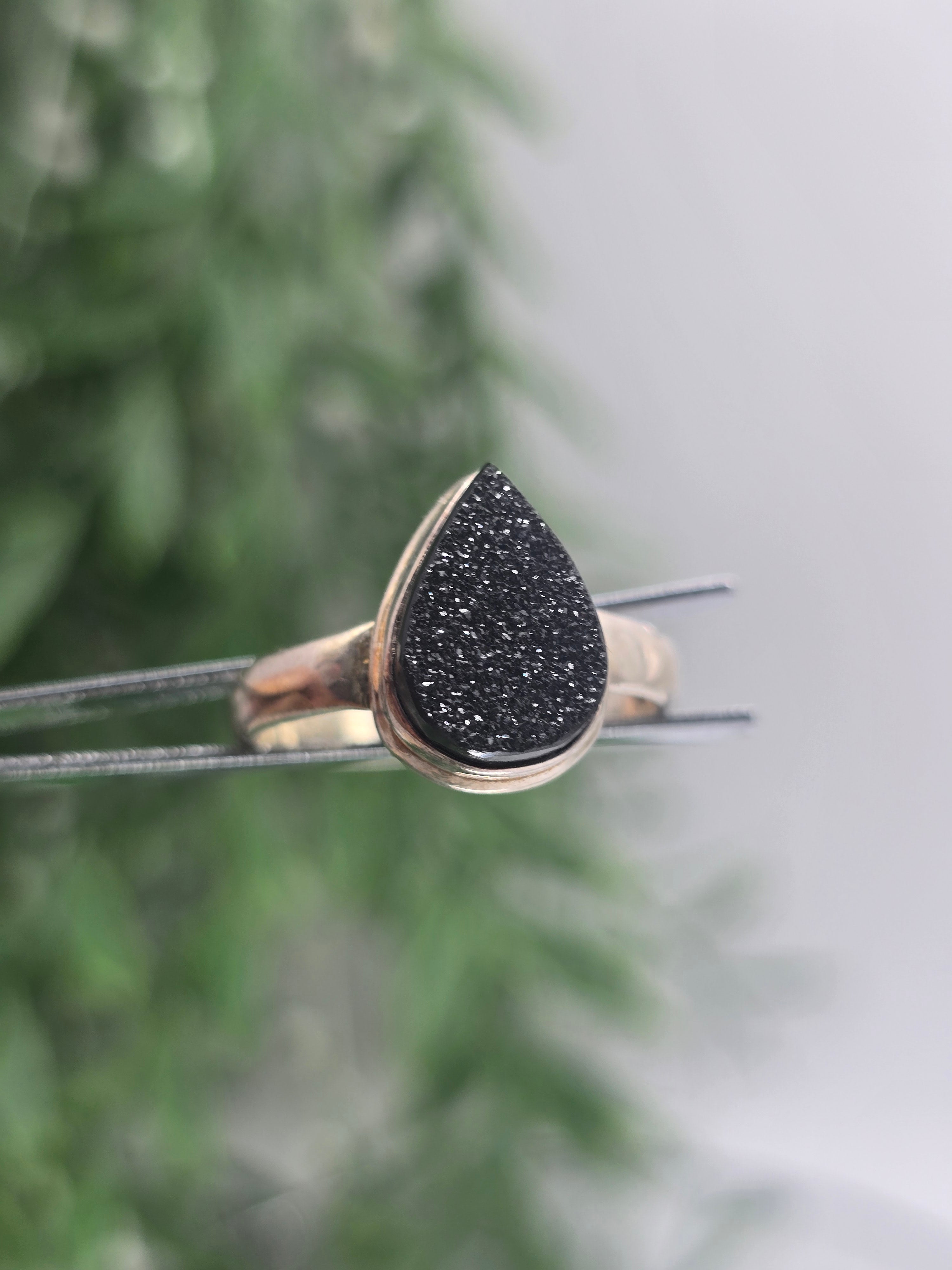 Black Onyx Druzy 925 Silver Ring Size 10 – Strength, Grounding & Protection Crystal Wellness