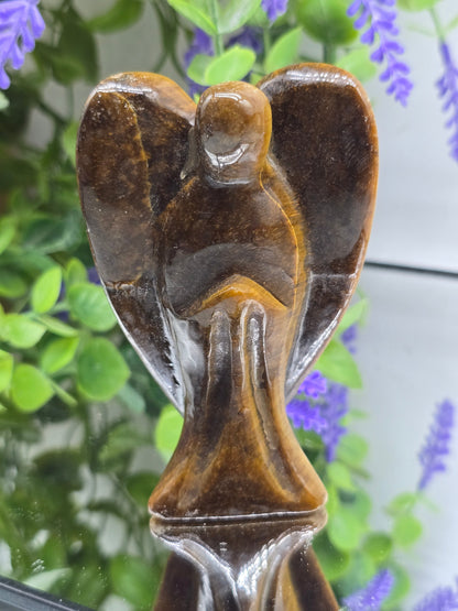 Luxury Gold Tiger's Eye Angel Carving – Guardian of Courage, Protection & Prosperity Crystal Wellness
