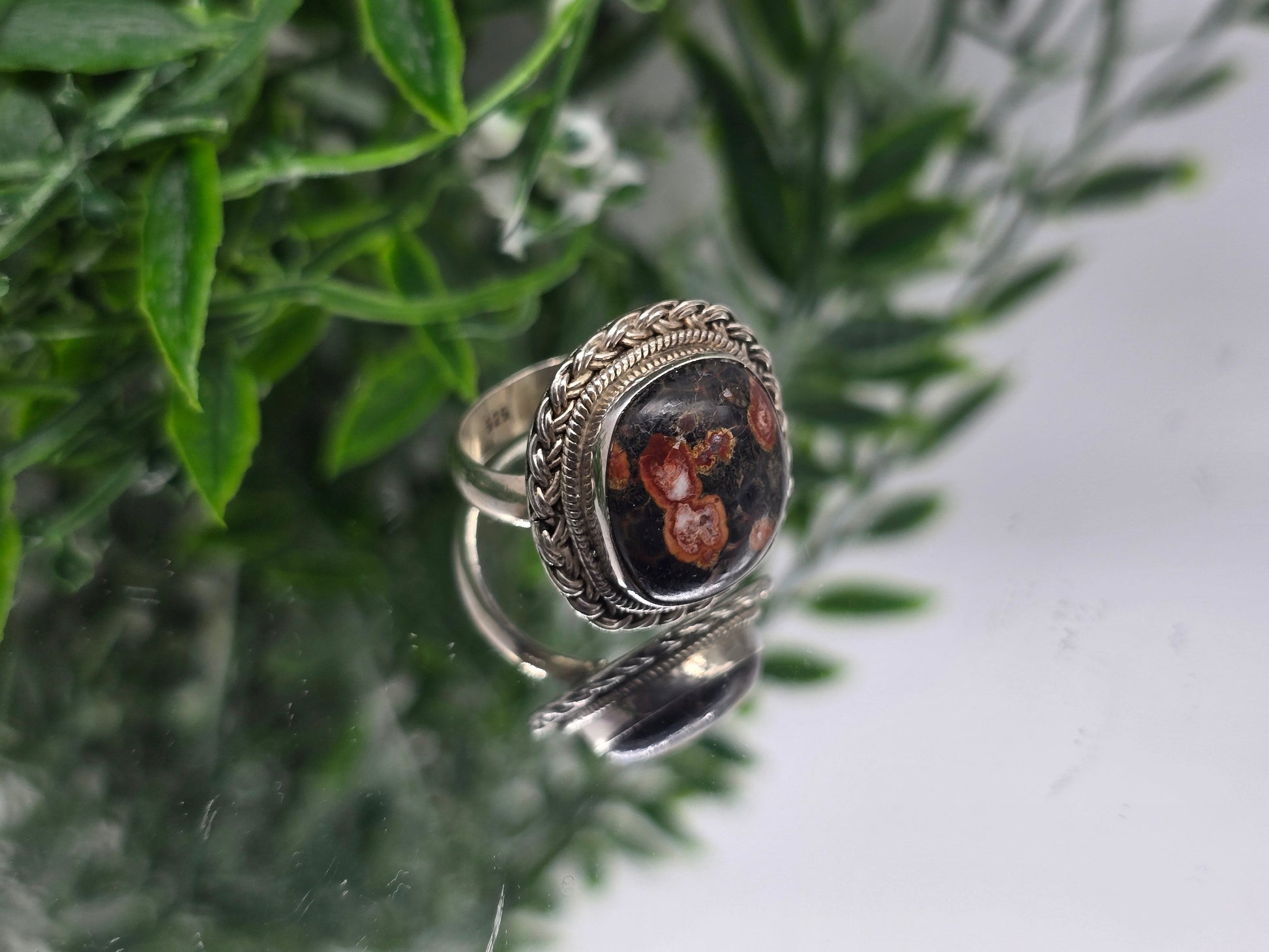 Leopard Jasper Sterling Silver Ring – Size 9 | Stone of Strength, Harmony & Spiritual Grounding Crystal Wellness