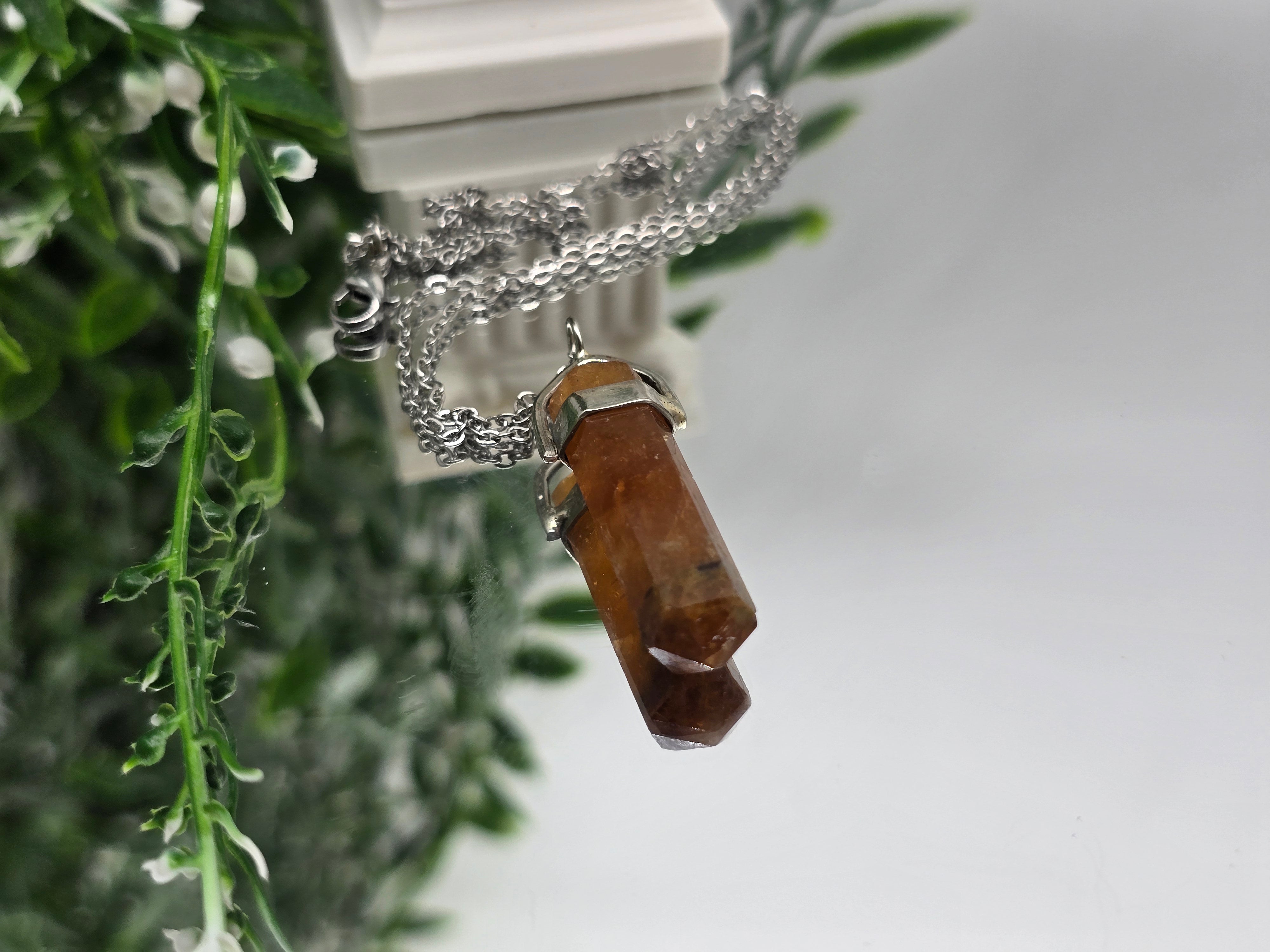 Natural Hessonite Garnet Double Terminated 925 Sterling Silver Pendant (Stone of Creative Vitality & Courage) Crystal Wellness