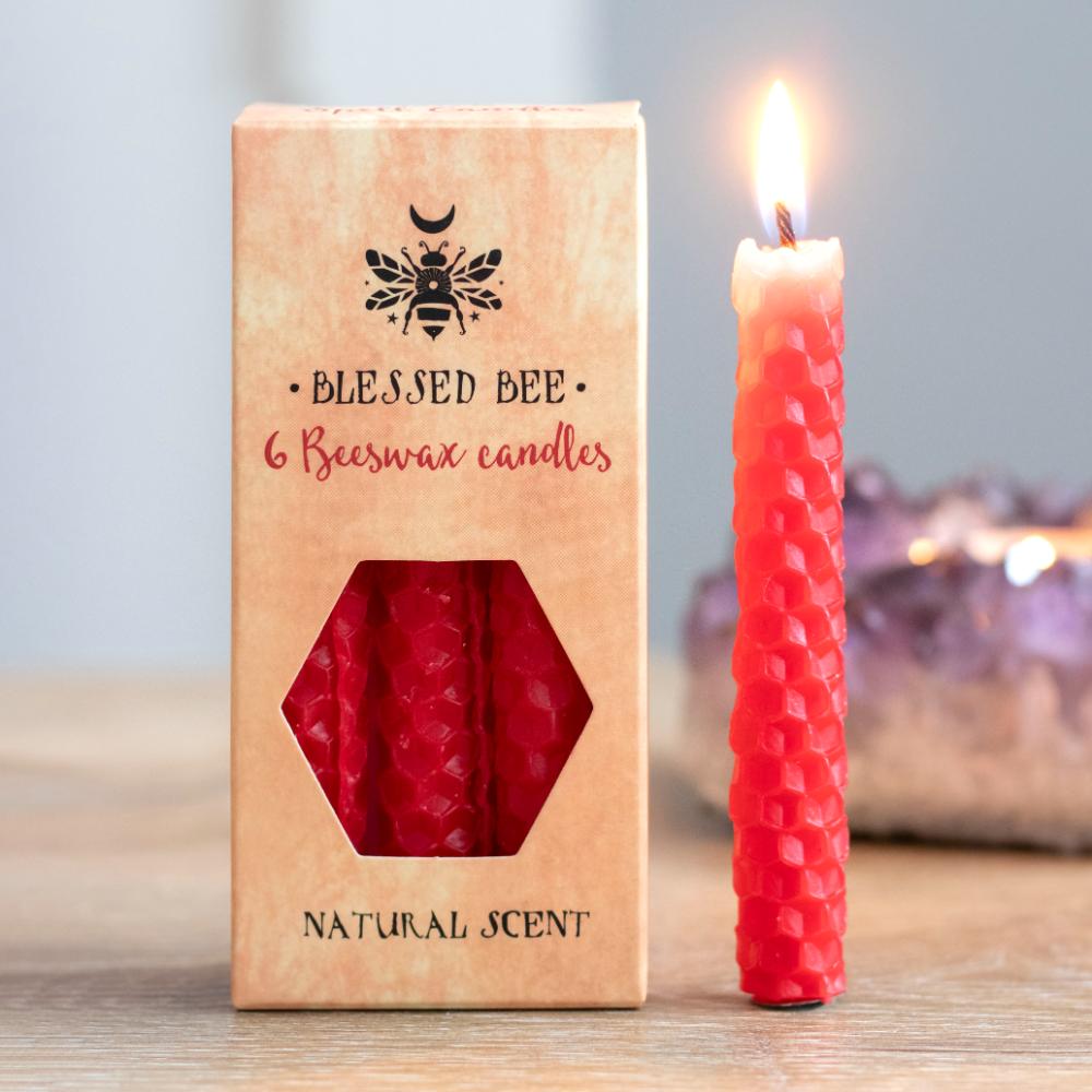 Bees Wax Set of 6 Red Spell Candles Crystal Wellness