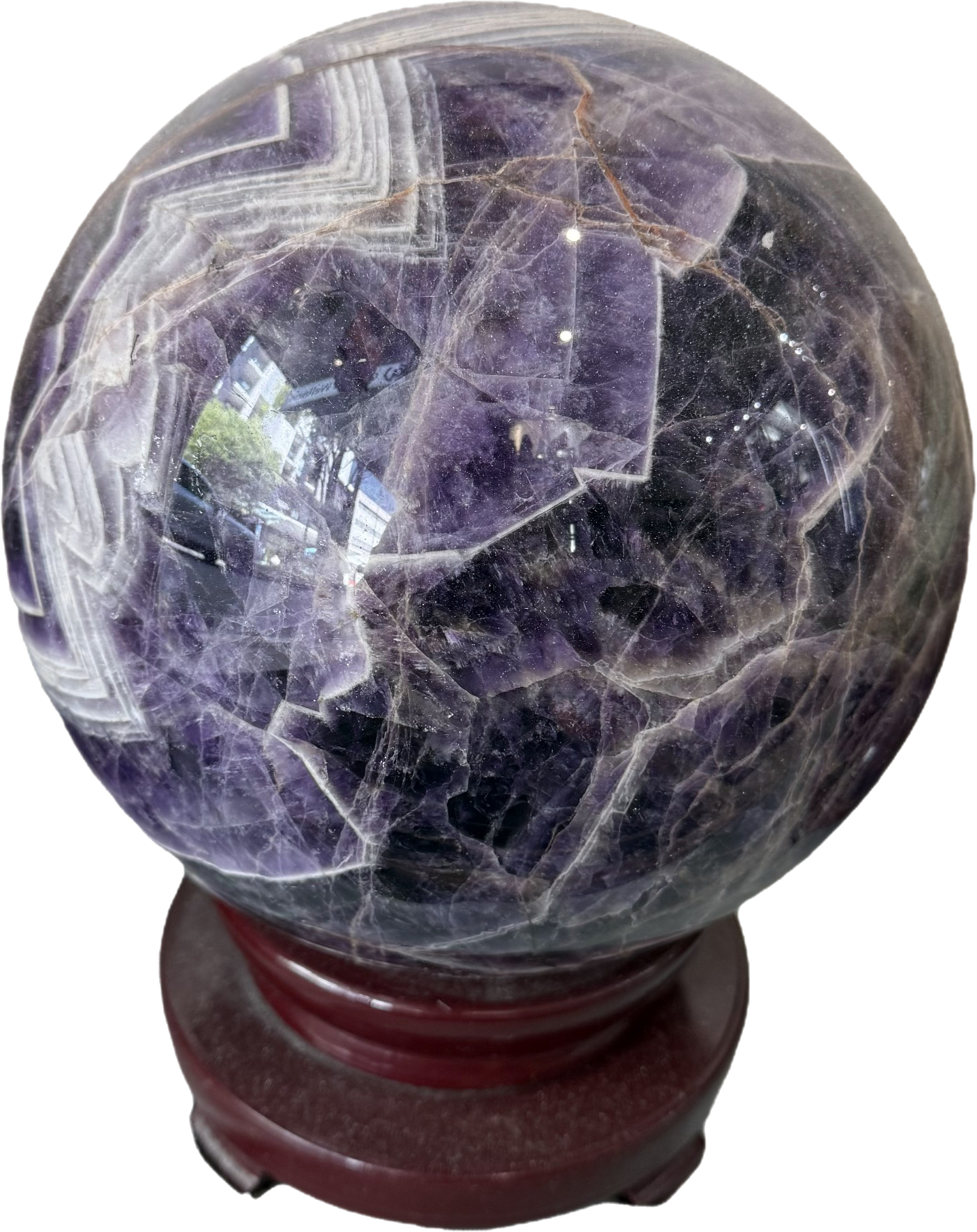 Chevron Amethyst Sphere – 22.2kg | Diameter 25cm Crystal Wellness