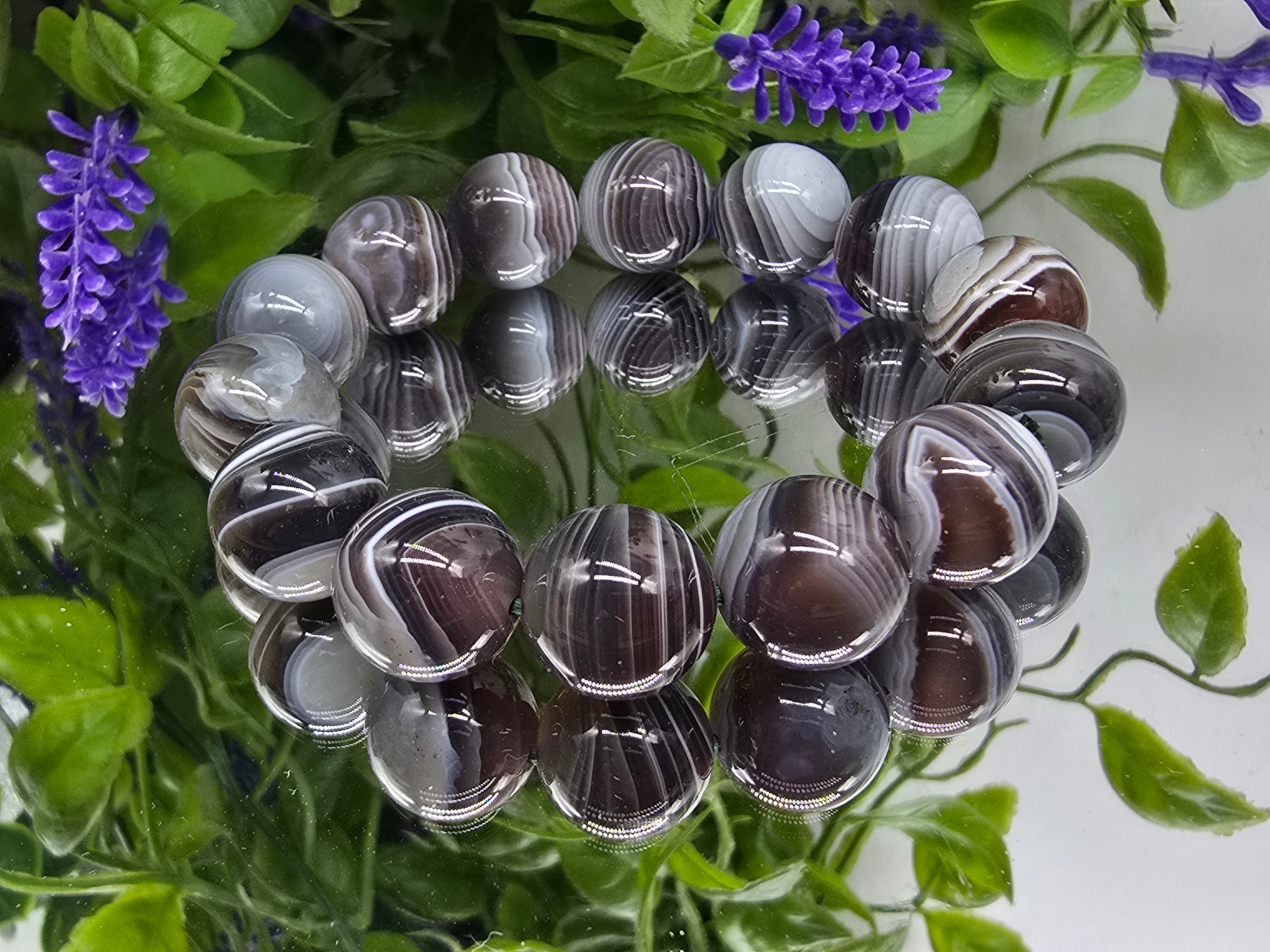 Botswana Agate 14mm Beads Bracelet (Stone of Comfort, Strength & Gentle Transformation)