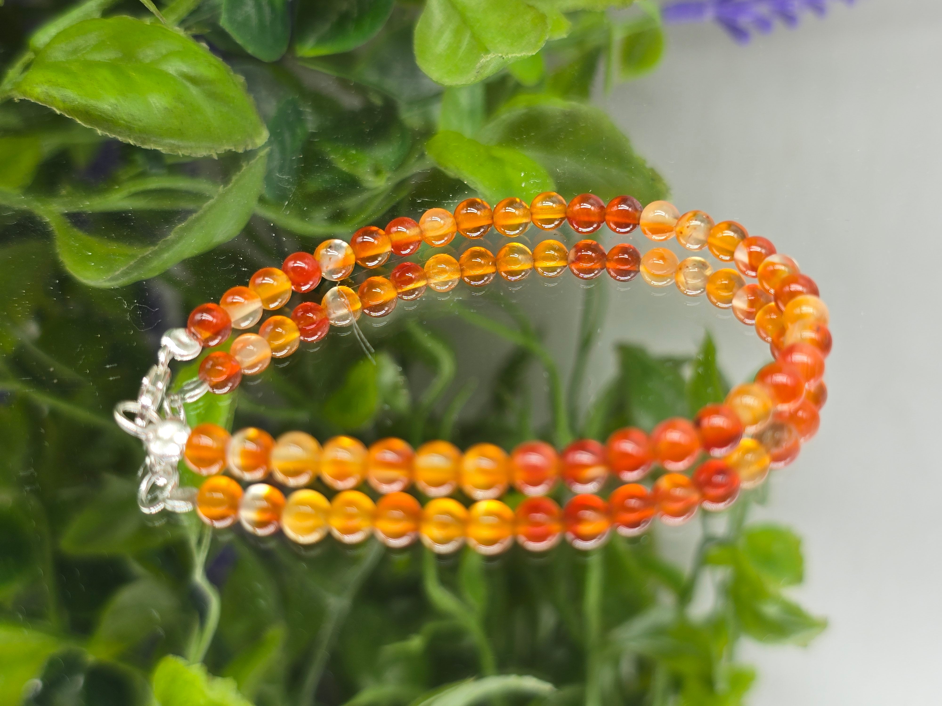 Carnelian 4mm 925 Silver Bracelet – Vitality, Confidence, Creativity Boost Crystal Crystal Wellness