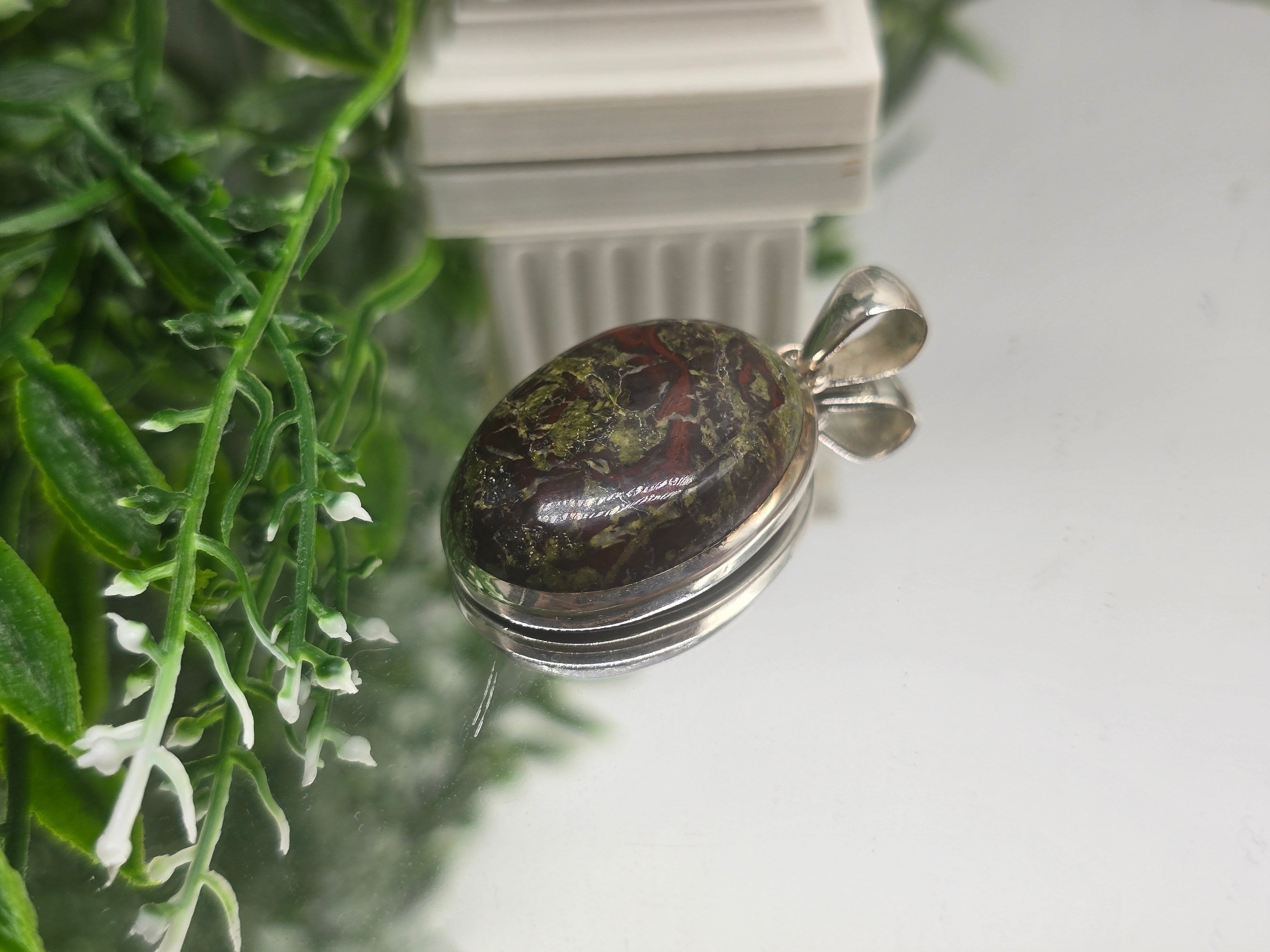 ✨ Dragon Blood Jasper Oval 925 Sterling Silver Pendant – 3 x 2 cm | Stone of Manifestation & Mystic Vision Crystal Wellness