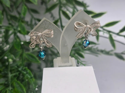 Blue Obsidian Bow Earrings – 925 Sterling Silver Crystal Wellness