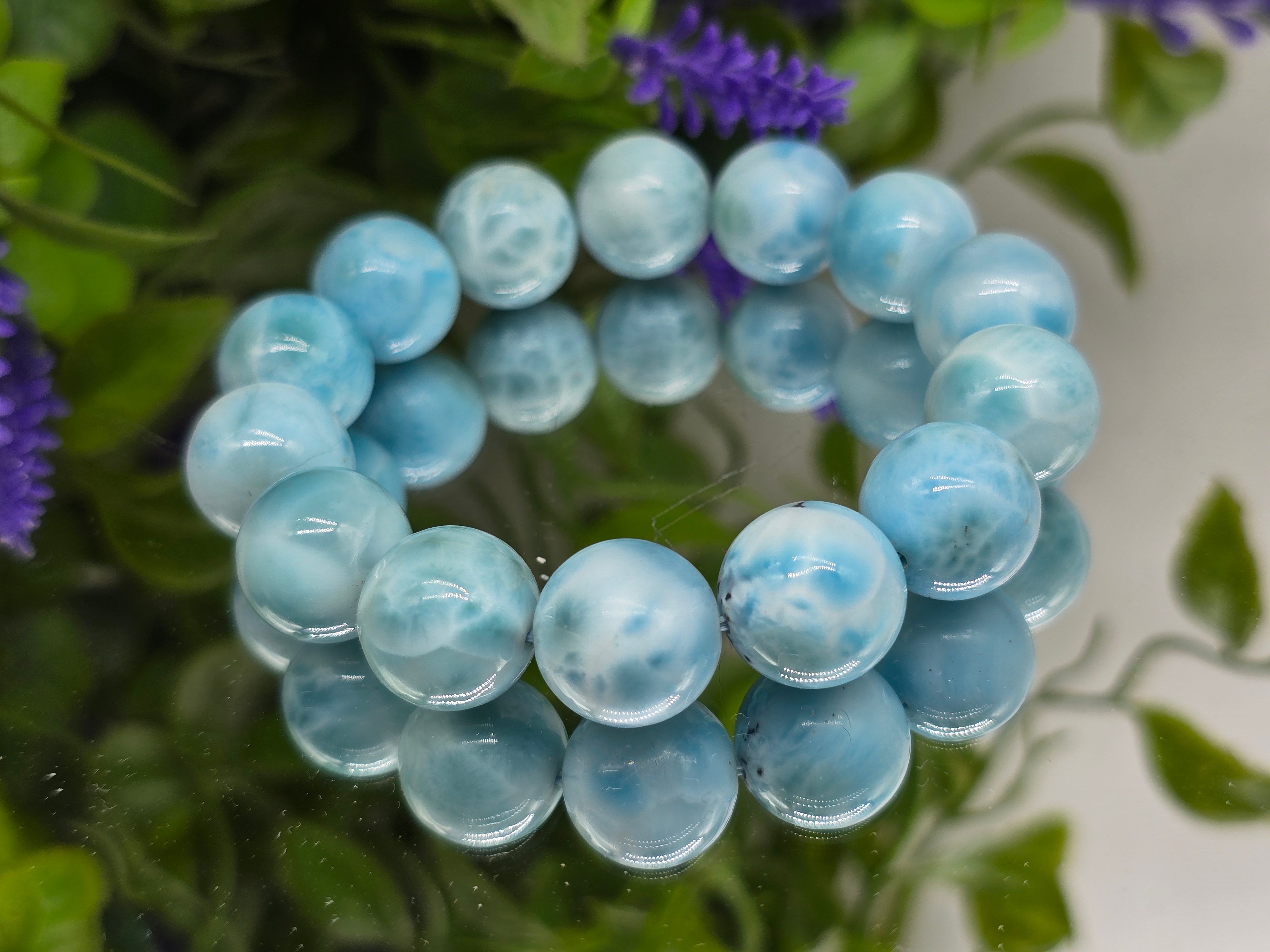 Larimar 14mm Beads Bracelet (Stone of Serenity, Divine Feminine & Ocean Calm)