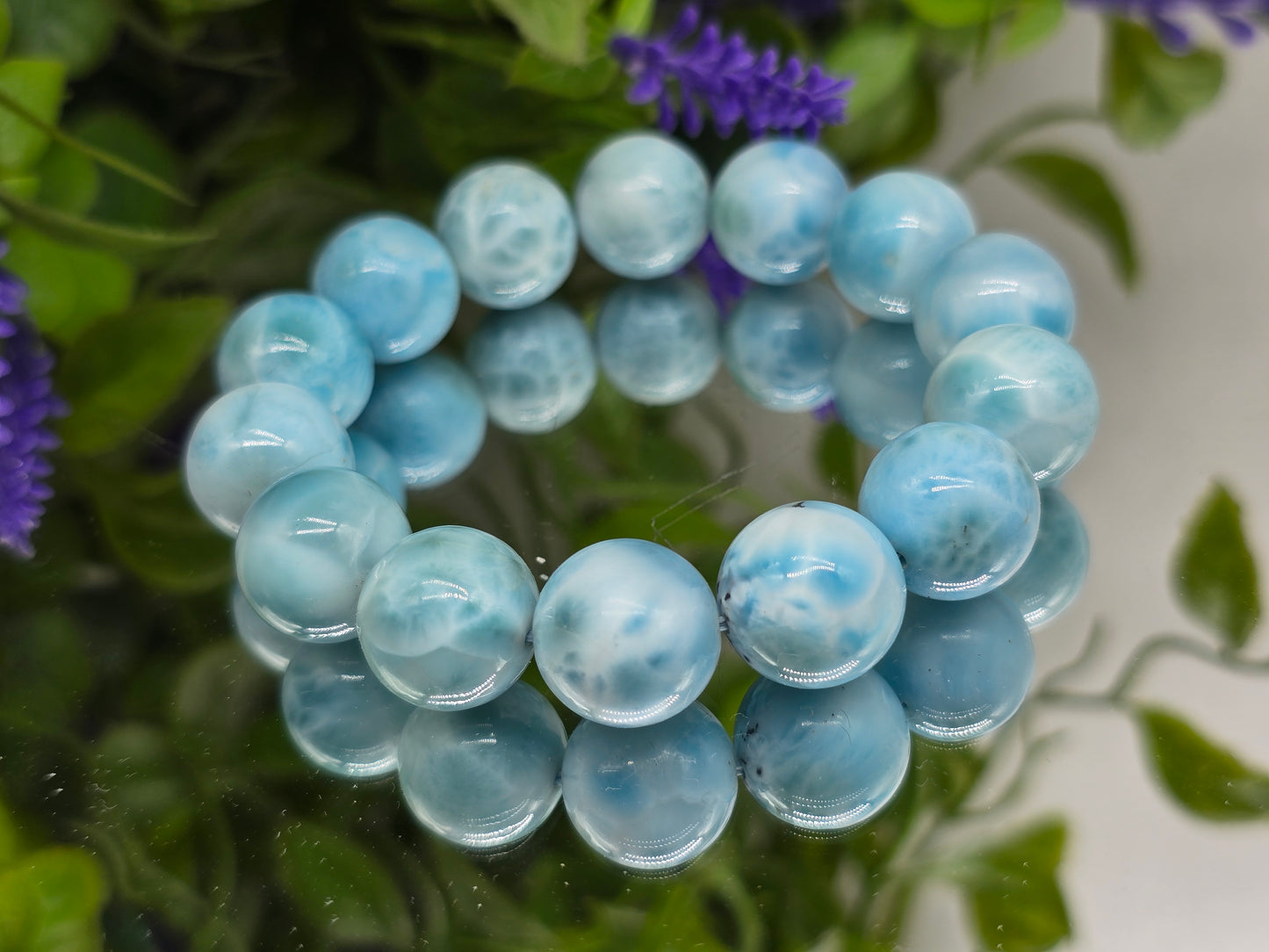 Larimar 14mm Beads Bracelet (Stone of Serenity, Divine Feminine & Ocean Calm)