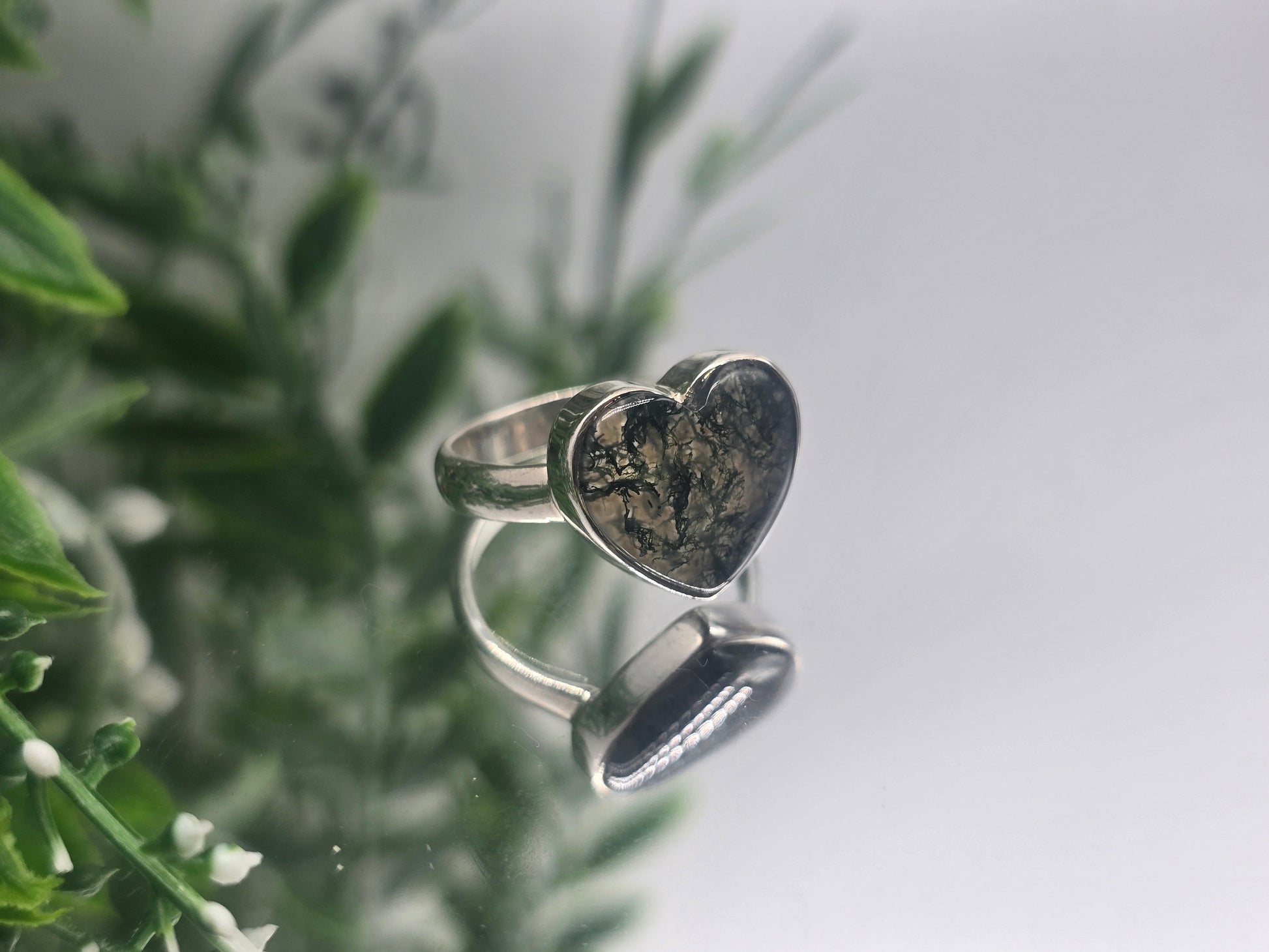 Moss Agate Sterling Silver Ring “Nature’s Balance” – Size 8.5 | Growth, Stability & New Beginning Crystal Wellness