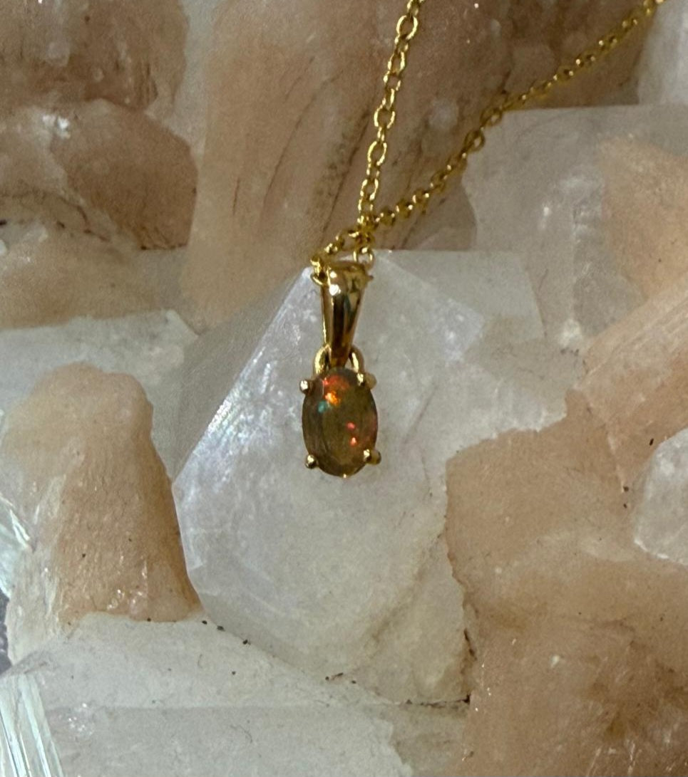 Velvet Cosmos — Chalama Black Opal Pendant (18K Gold Vermeil) Crystal Wellness