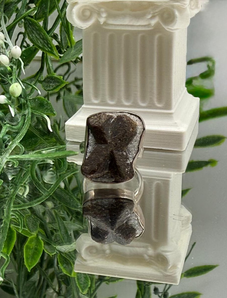 Natural Staurolite Cross 925 Sterling Silver Ring Size 6.5 (Stone of Protection & Divine Alignment) Crystal Wellness