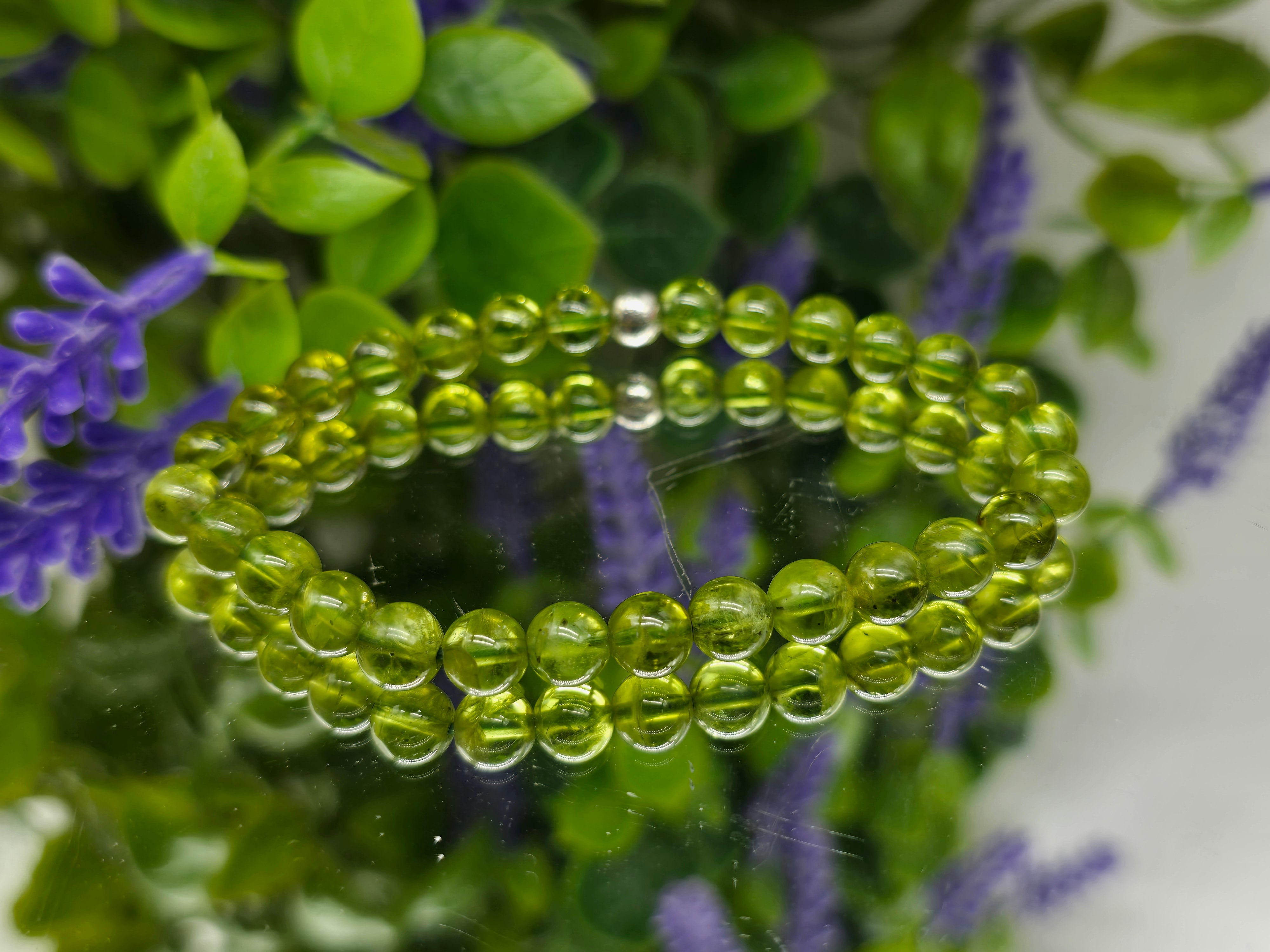 High Grade Peridot 6mm Sterling Silver Beads Bracelet (Stone of Abundance, Renewal & Joy) Crystal Wellness