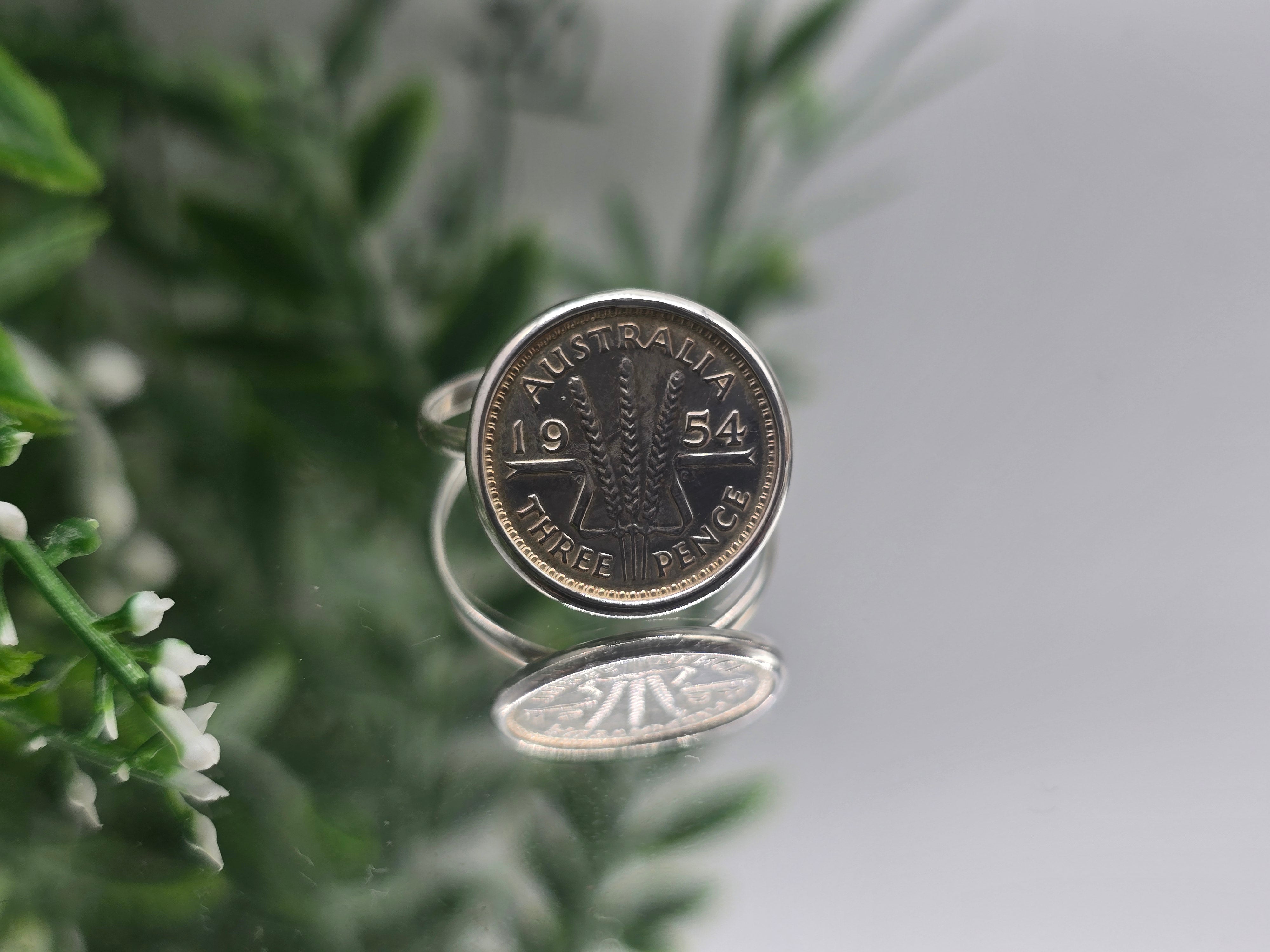 Australian Three Pence 1954 Silver Ring – Size 9.5 Crystal Wellness