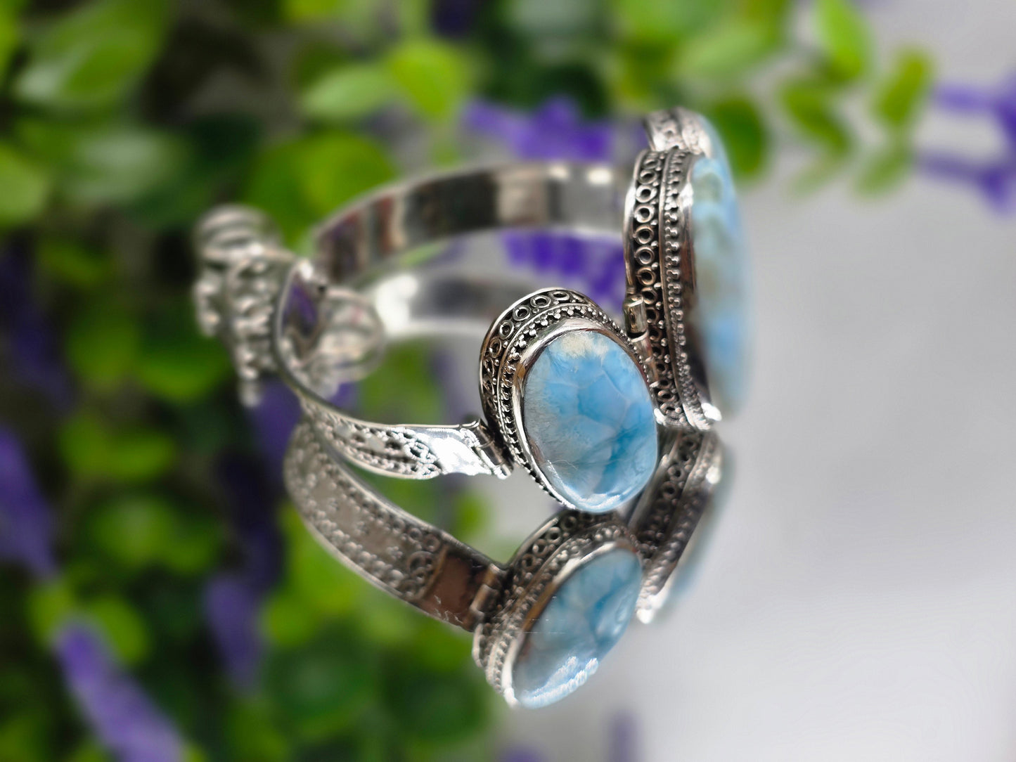 Larimar 925 Sterling Silver Bracelet – Stone of Peace & Calm Crystal Wellness