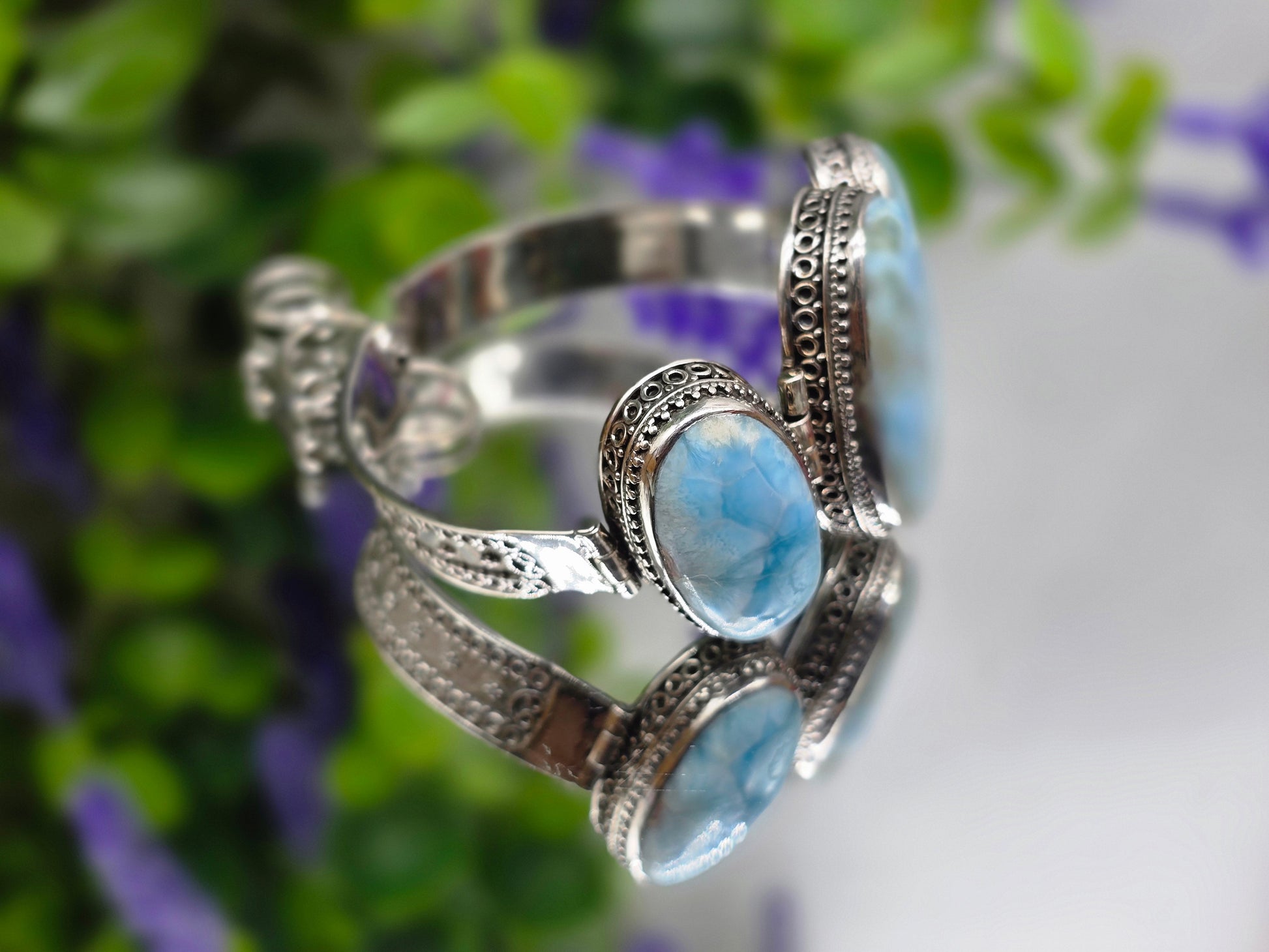 Larimar 925 Sterling Silver Bracelet – Stone of Peace & Calm Crystal Wellness