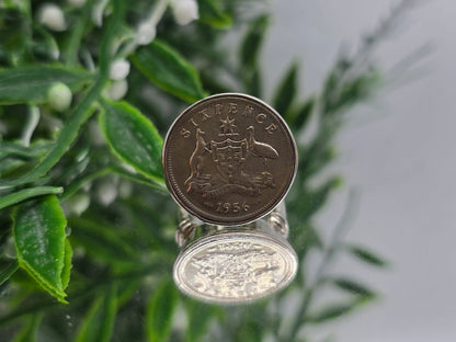Australian memorable coin six pence year 1956 in 925 Sterling silver ring size 5 Crystal Wellness