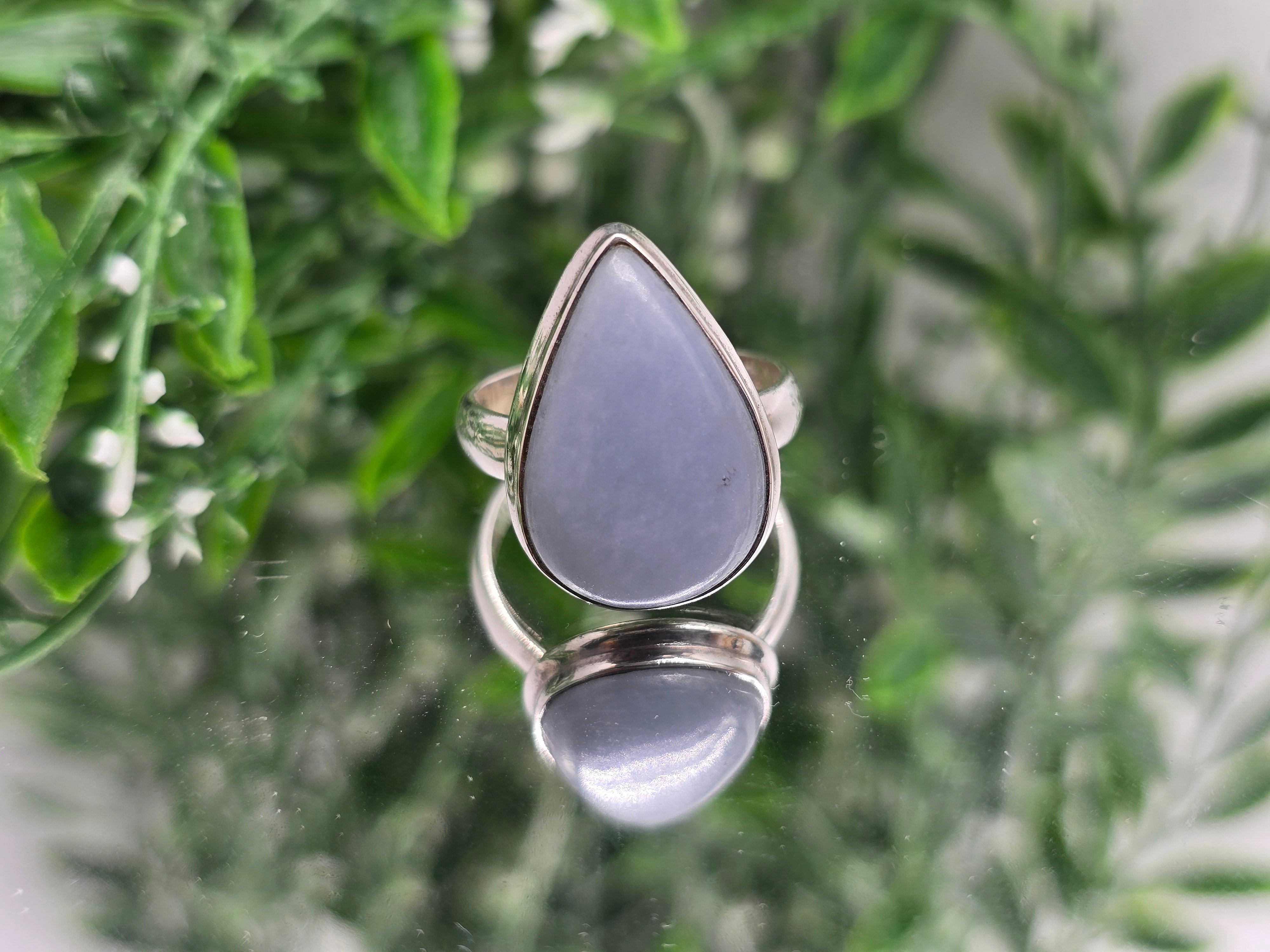 Natural Angelite Ring Size 9 – Stone of Tranquility, Communication & Angelic Connection Crystal Wellness