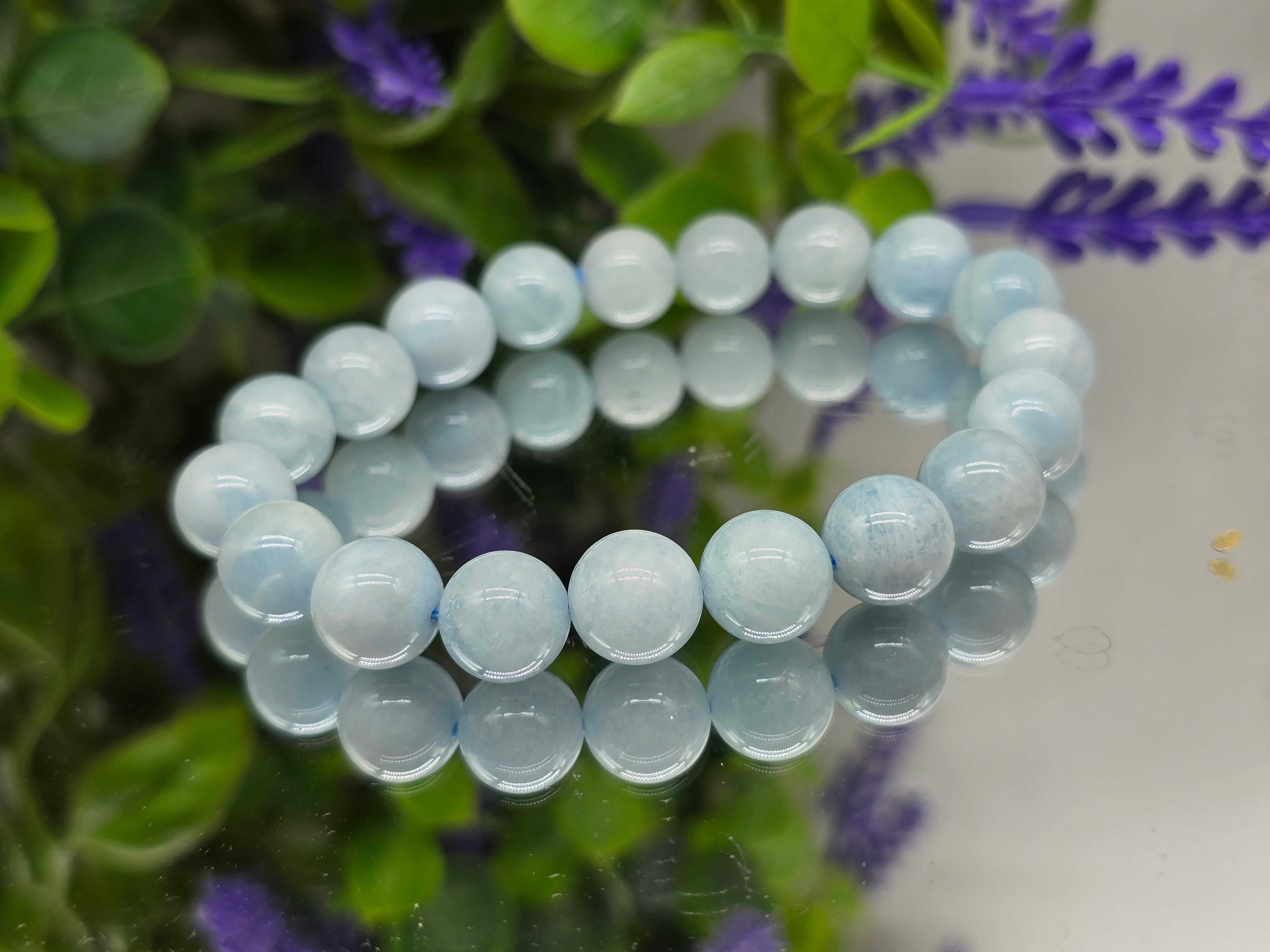 Aquamarine High Grade Beads Bracelet (Stone of Courage & Divine Flow) Crystal Wellness