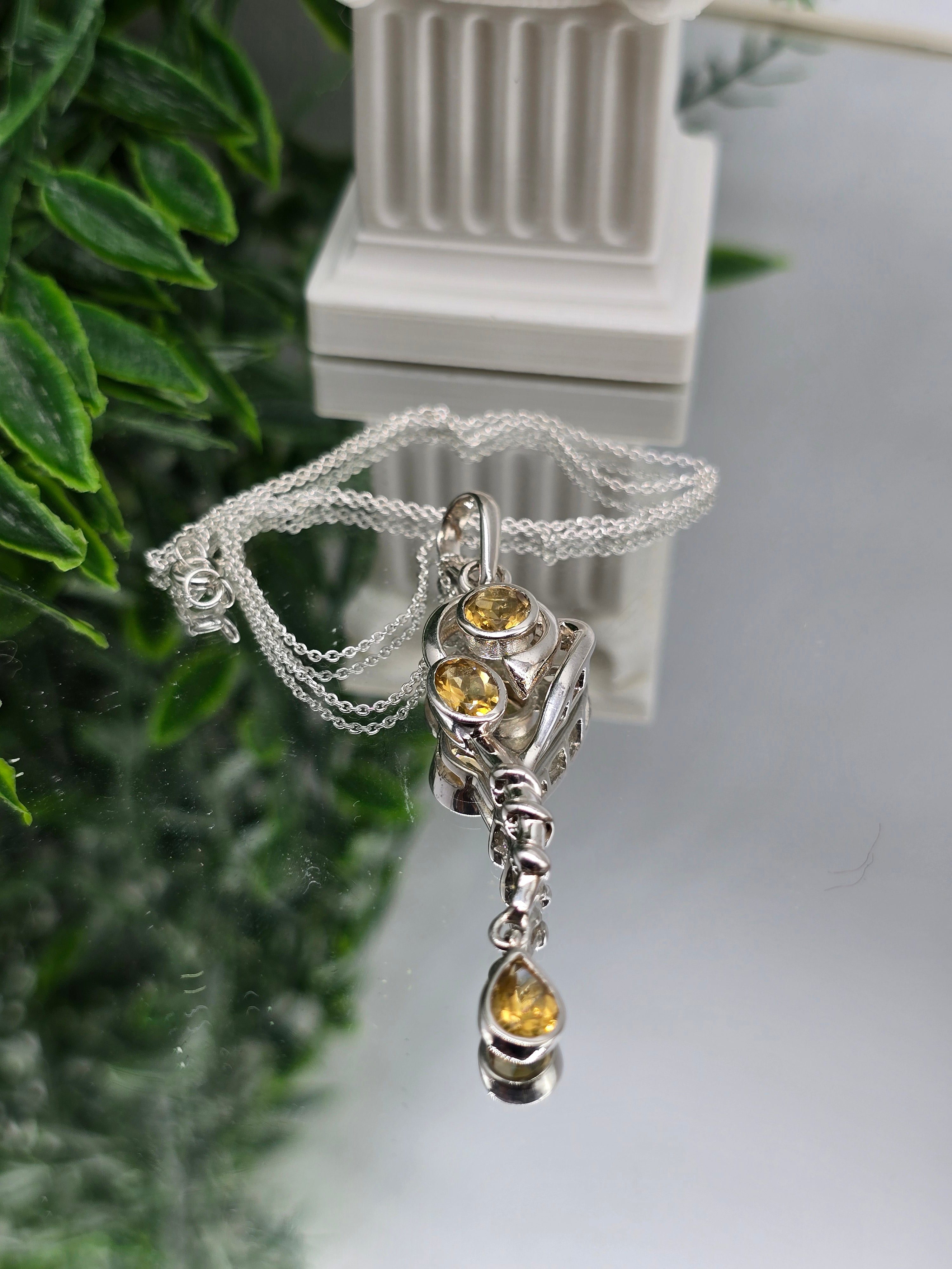 Citrine 925 Sterling Silver Pendant – Flowing Heart Design (Stone of Abundance & Radiant Confidence) Crystal Wellness