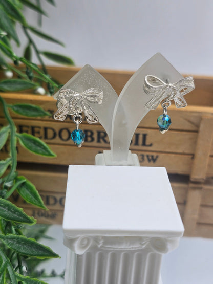 Blue Obsidian Bow Earrings – 925 Sterling Silver Crystal Wellness