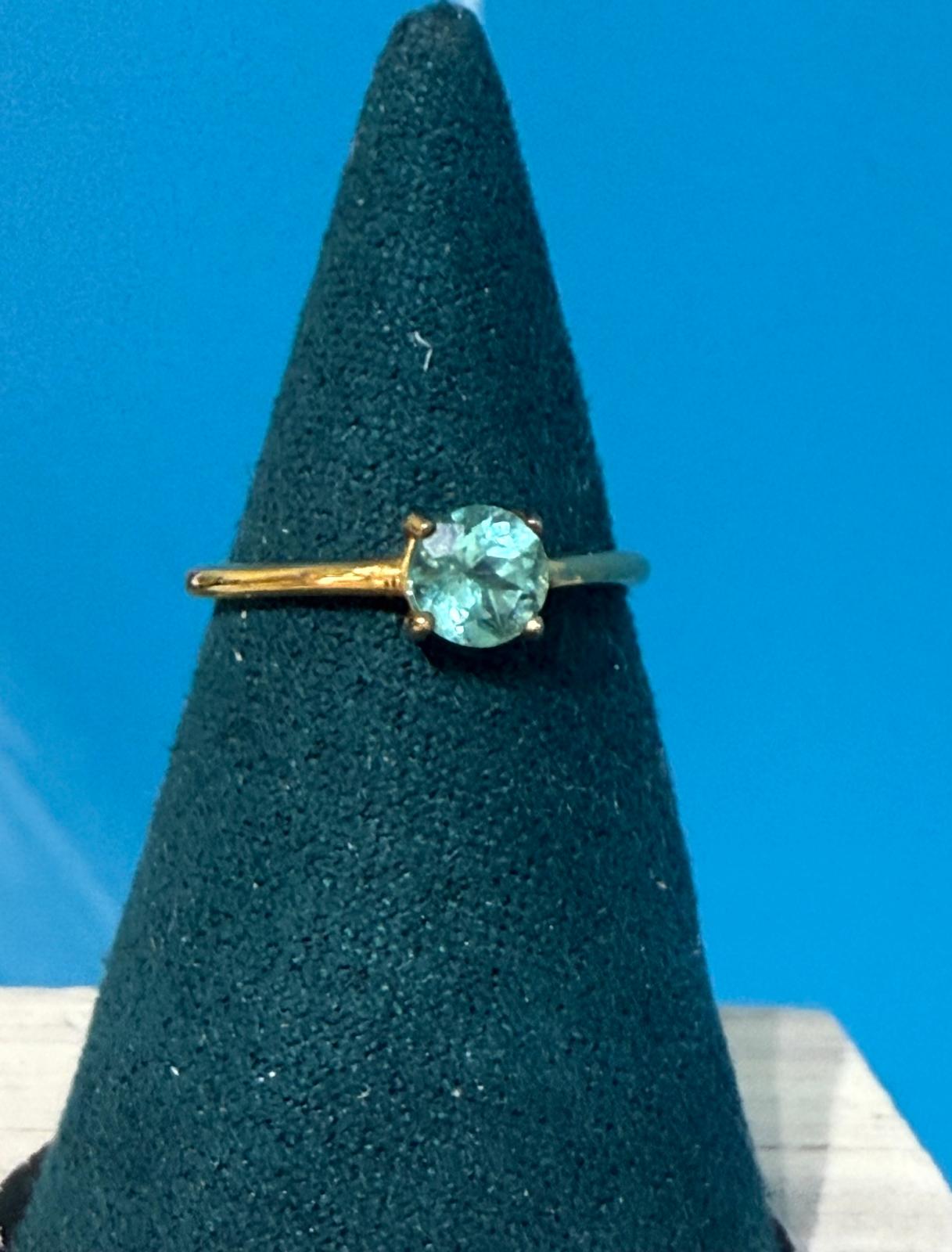 Luxury Neon Blue Apatite Ring – 18ct Gold Vermeil Dainty Solitaire | Clarity, Motivation & Manifestation Energy Crystal Wellness