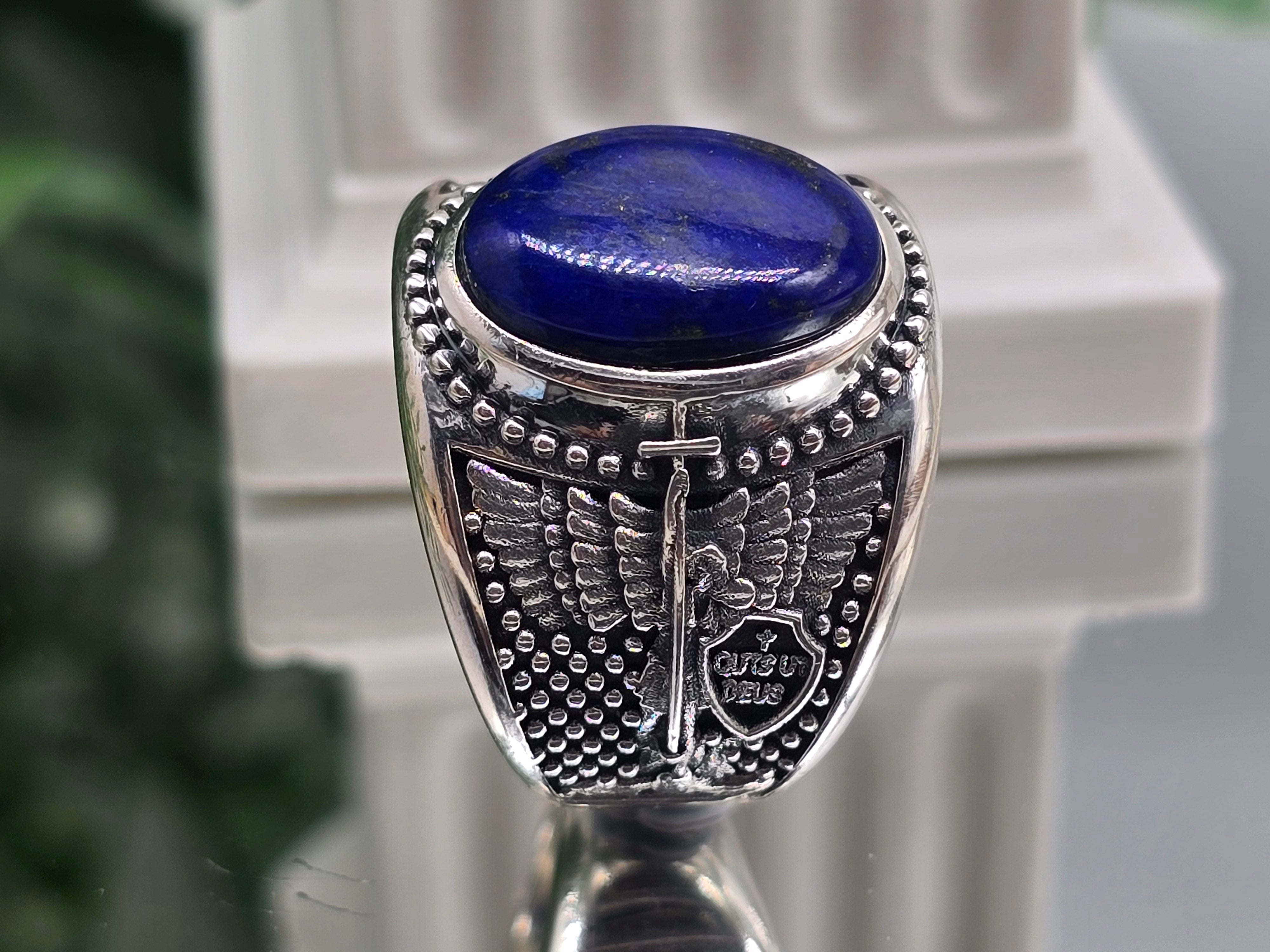 Luxury High-Grade Lapis Lazuli Archangel Michael Protection Ring – 925 Sterling Silver | Divine Shield, Truth & Spiritual Authority Crystal Wellness