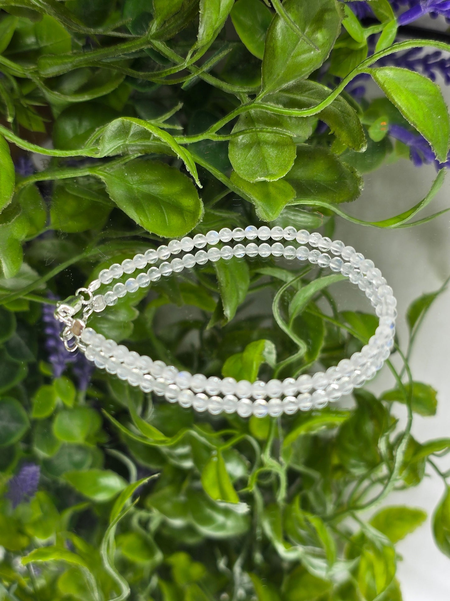 Moonstone 3mm Bead Sterling Silver Bracelet – Lunar Intuition, Divine Feminine & Sacred New Beginnings Crystal Wellness