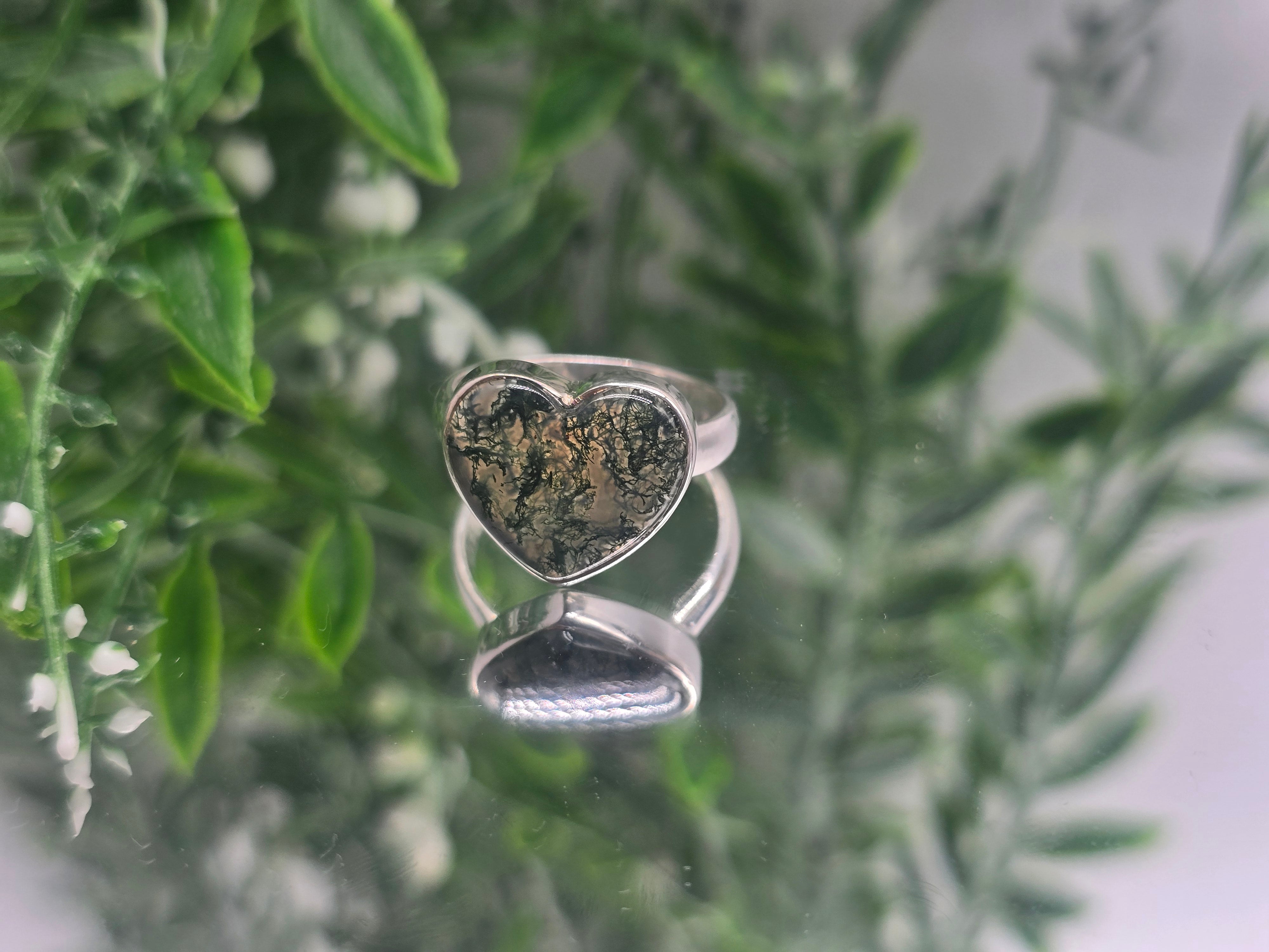 Moss Agate Sterling Silver Ring “Nature’s Balance” – Size 8.5 | Growth, Stability & New Beginning Crystal Wellness