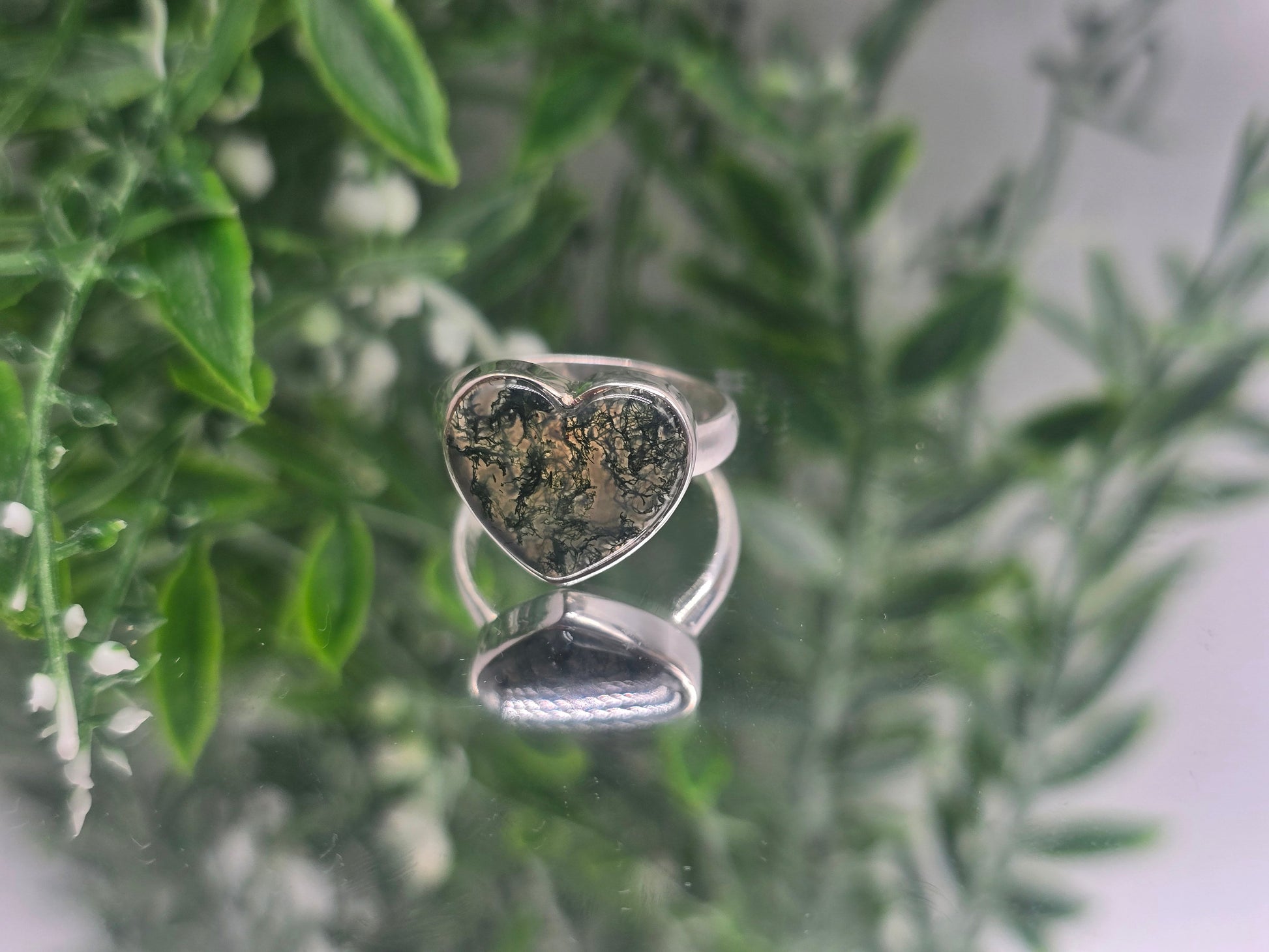 Moss Agate Sterling Silver Ring “Nature’s Balance” – Size 8.5 | Growth, Stability & New Beginning Crystal Wellness