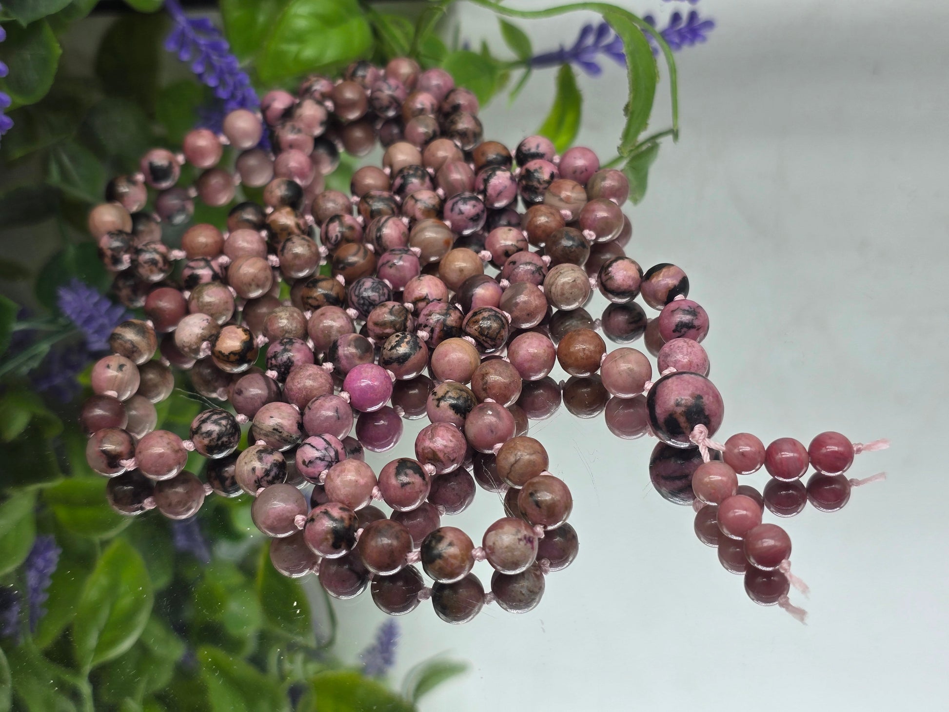 Premium Grade of Rhodonite 108 Mala Beads Necklace – Heart Healing & Emotional Balance Crystal Crystal Wellness