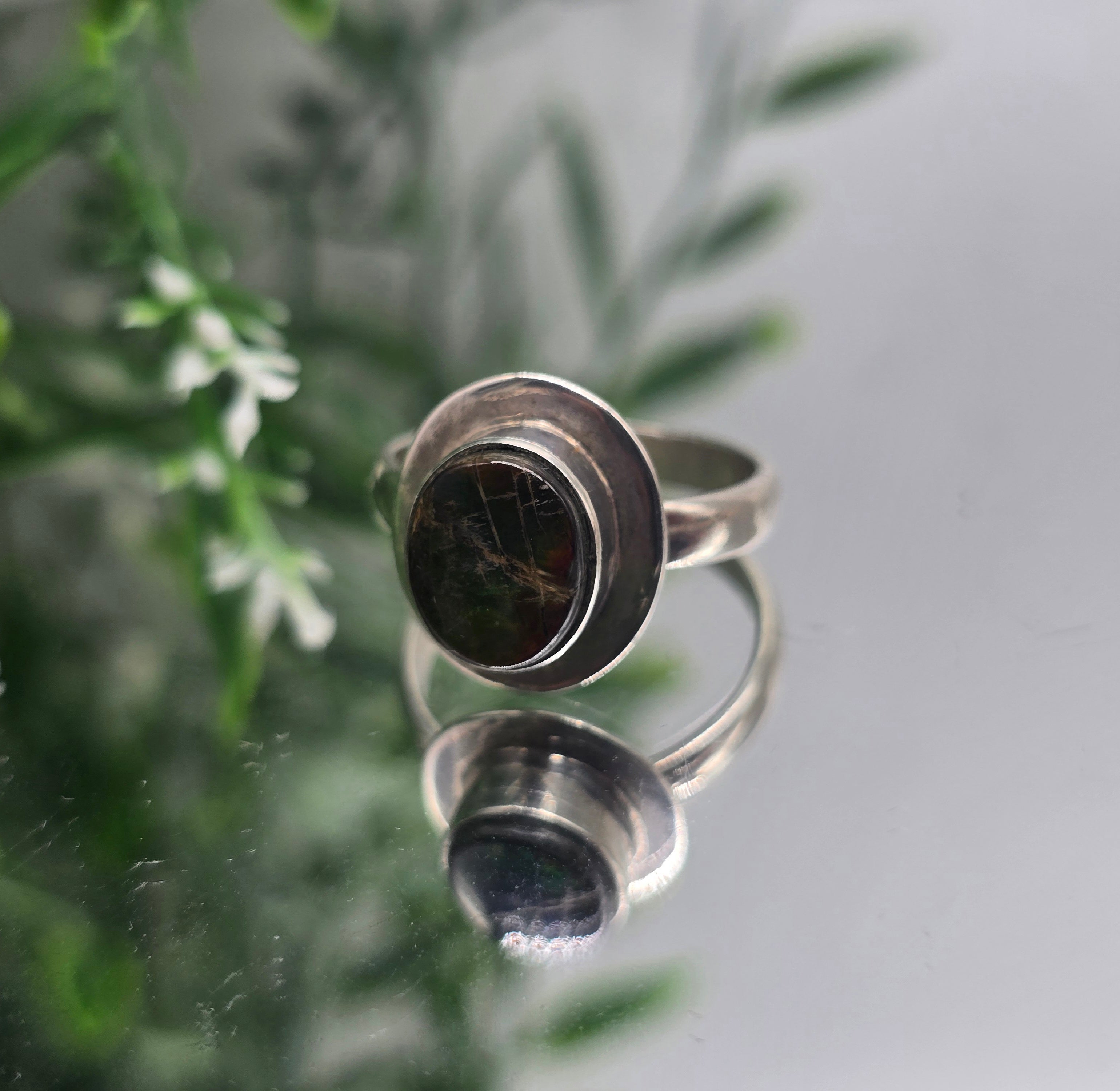 🌈 Canadian Ammolite 925 Sterling Silver Ring – Size 9 | Stone of Transformation, Prosperity & Ancient Earth Energy Crystal Wellness