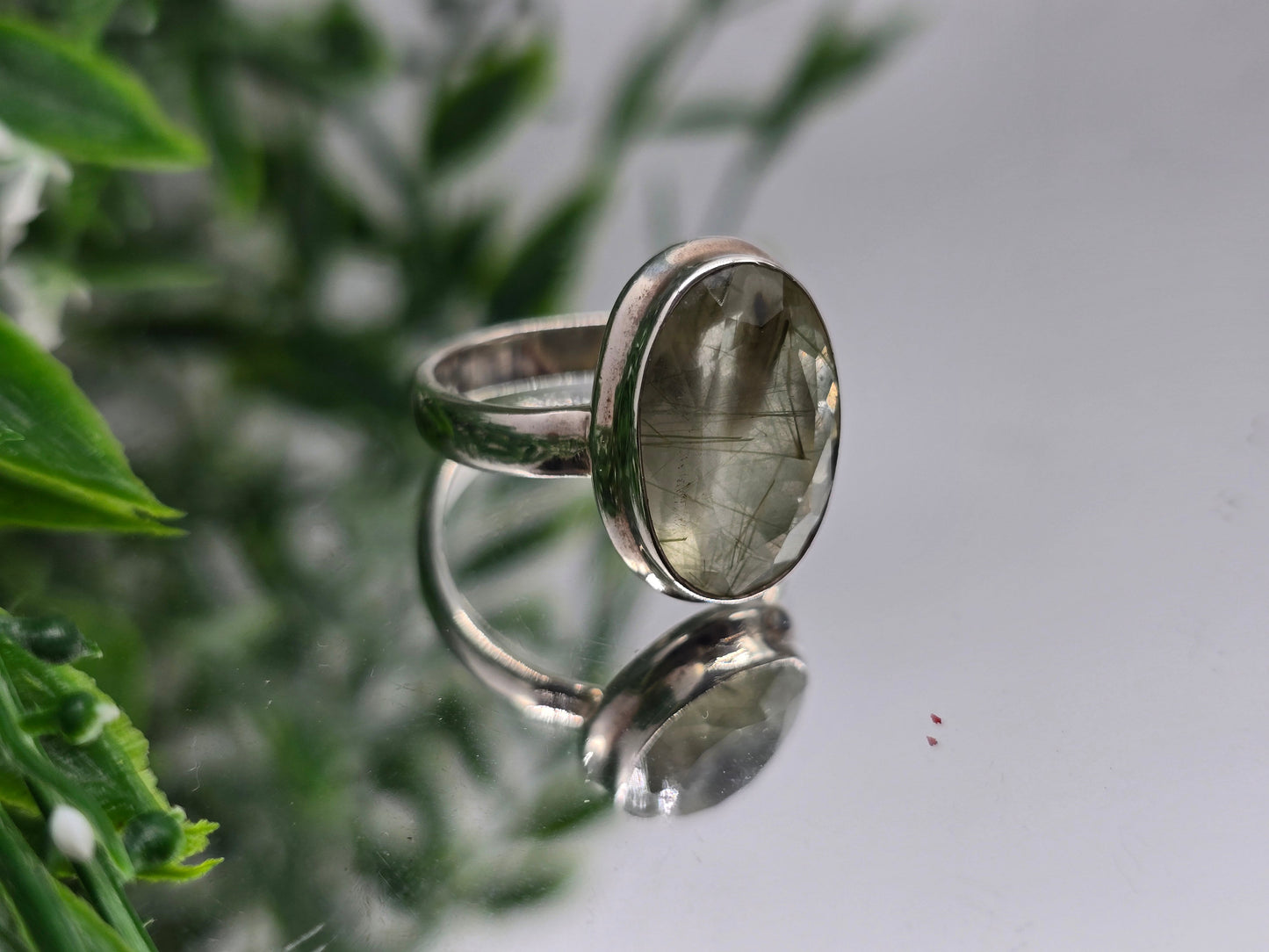 💚 Green Phantom Rutile in Quartz 925 Sterling Silver Ring – Size 8.5 | Stone of Spiritual Growth, Healing & Manifestation Crystal Wellness
