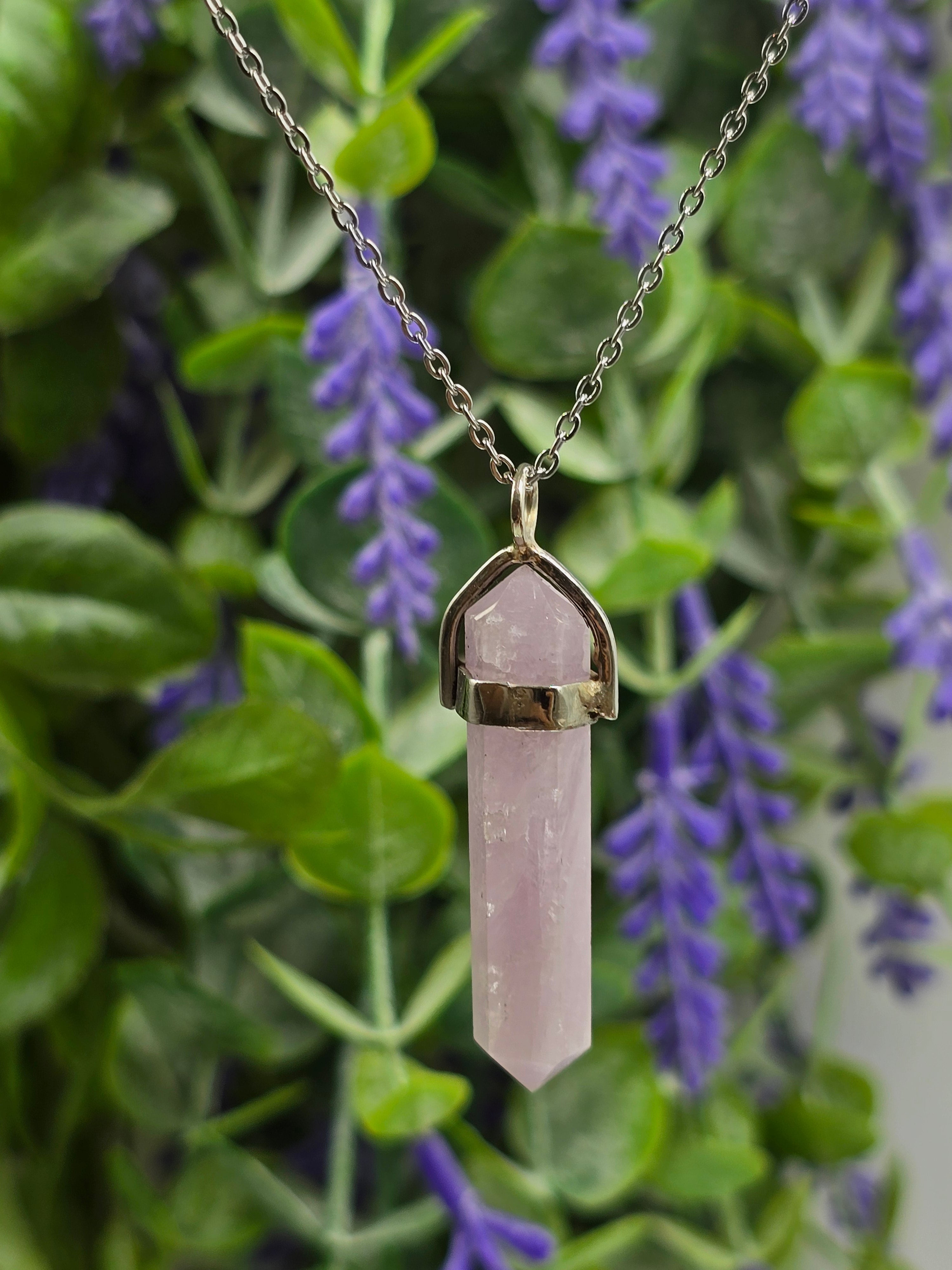 High-Grade Double Terminated Kunzite Point Pendant Necklace in 925 Sterling Silver 💗 Stone of Divine Love & Emotional Healing Crystal Wellness