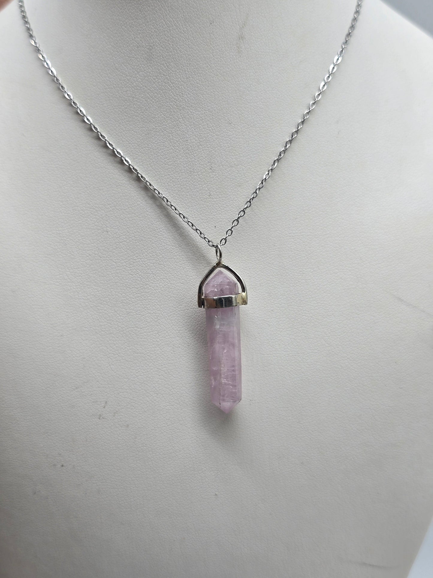 Kunzite Double Terminated 925 Sterling Silver Pendant (Stone of Divine Love) Crystal Wellness
