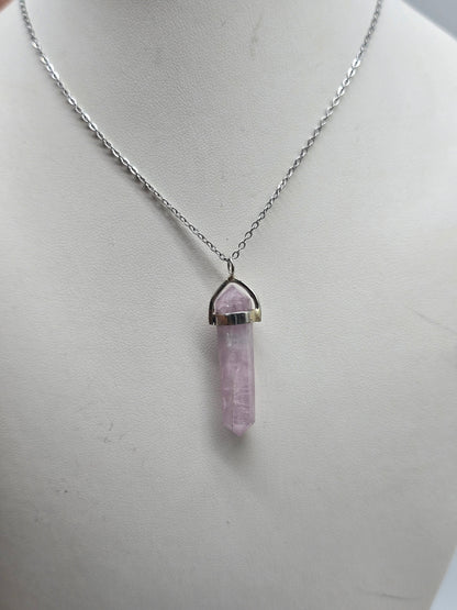 Kunzite Double Terminated 925 Sterling Silver Pendant (Stone of Divine Love) Crystal Wellness
