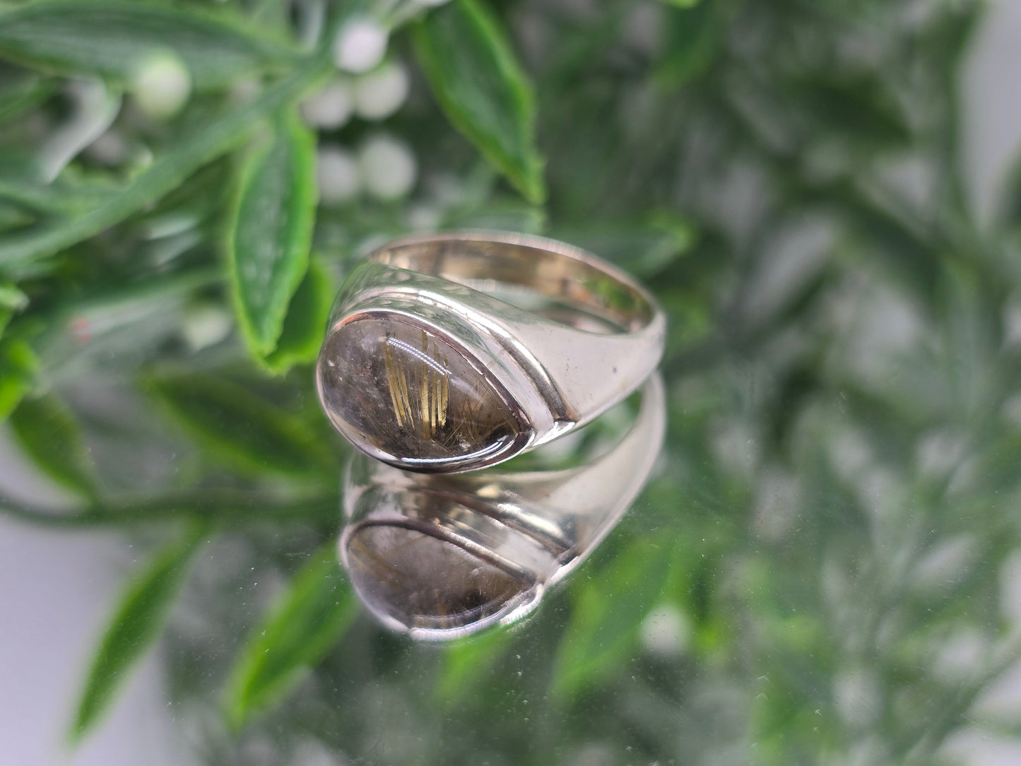 Golden Rutilated Quartz 925 Sterling Silver Ring – Size 9 Crystal Wellness