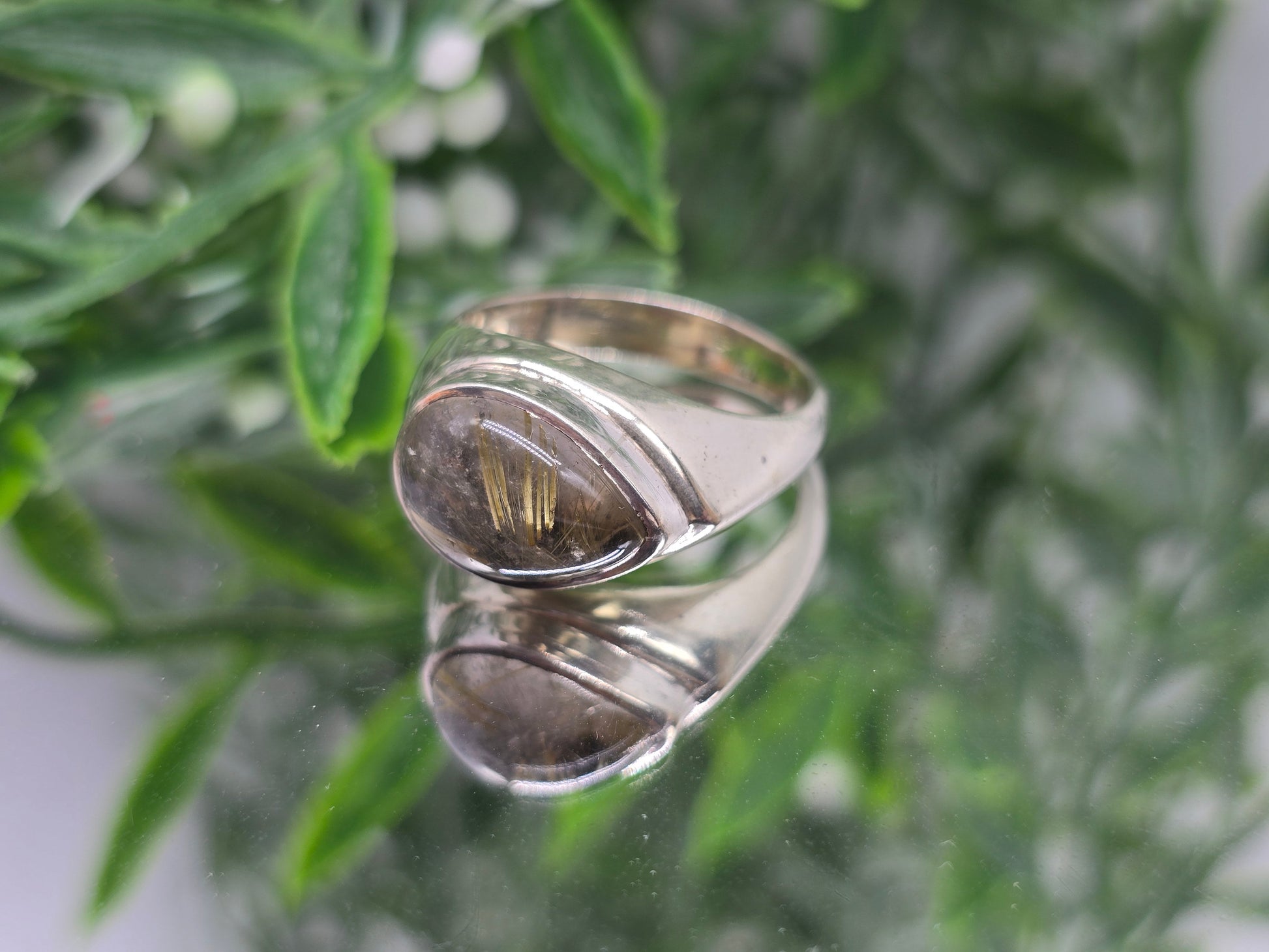 Golden Rutilated Quartz 925 Sterling Silver Ring – Size 9 Crystal Wellness