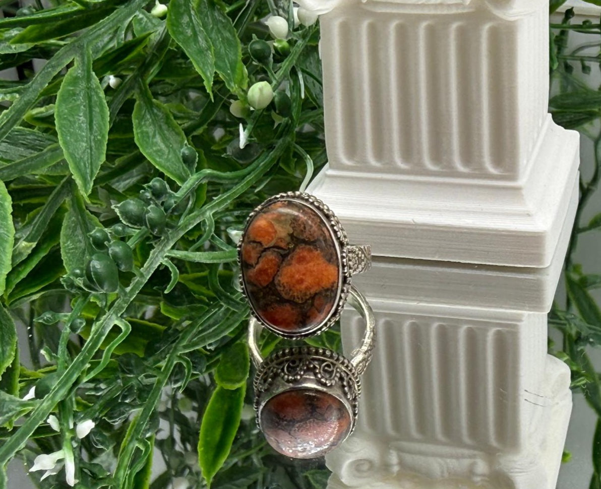 Red Copper Turquoise 925 Sterling Silver Ring Size 7 (Stone of Vital Grounded Strength) Crystal Wellness